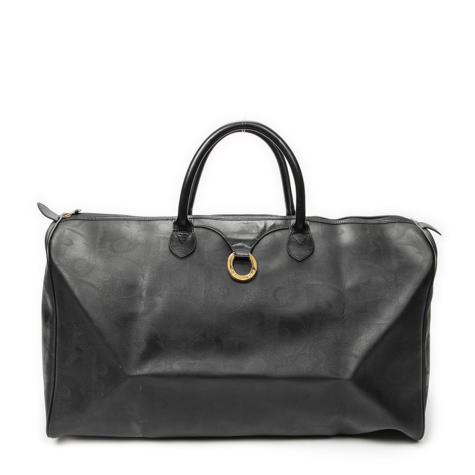 [中古] DIOR ディオールヴィンテージ ラージ トラベル ボストン黒マキシ トロッター柄 PVCキャンバスA