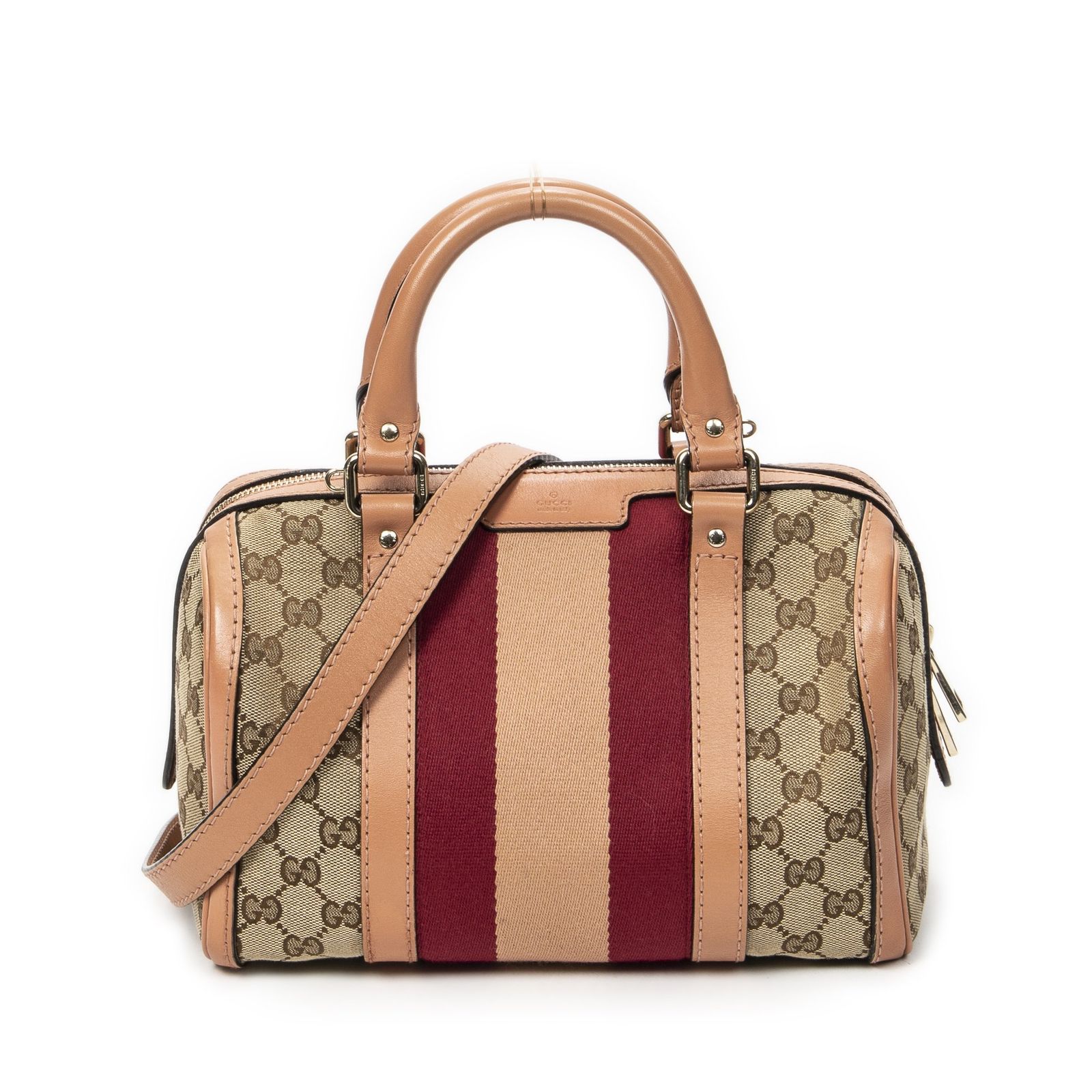 [中古] GUCCI グッチスモール Web Joy ボストンバッグピンク/ベージュGGキャンバスA