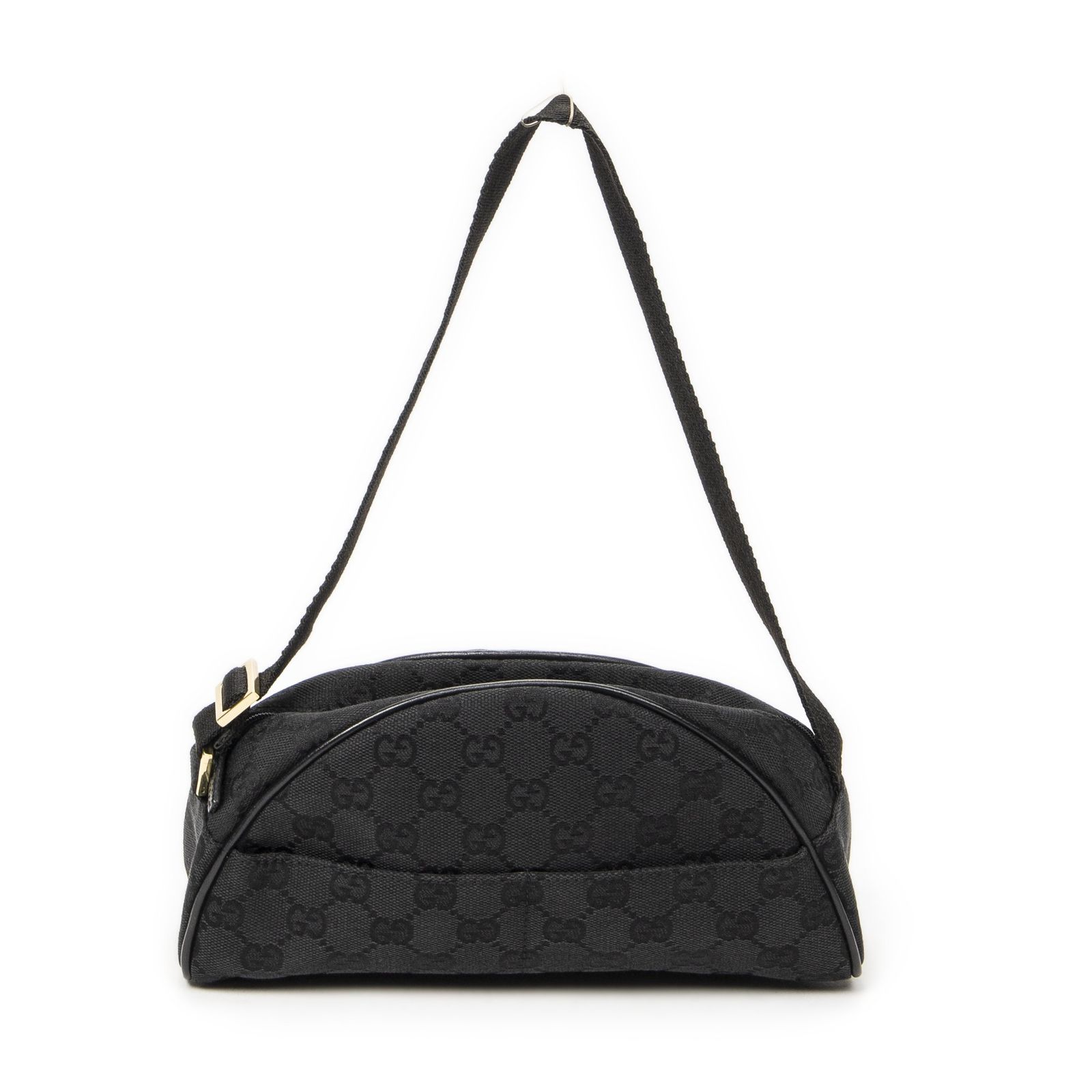 [中古] GUCCI グッチハーフムーン・ポシェット バッグ黒GGキャンバスA