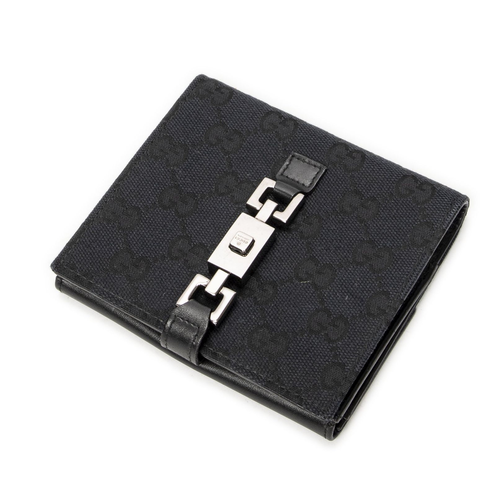 GUCCI グッチジャッキー コンパクト ウォレット黒GGキャンバスA-通販格安