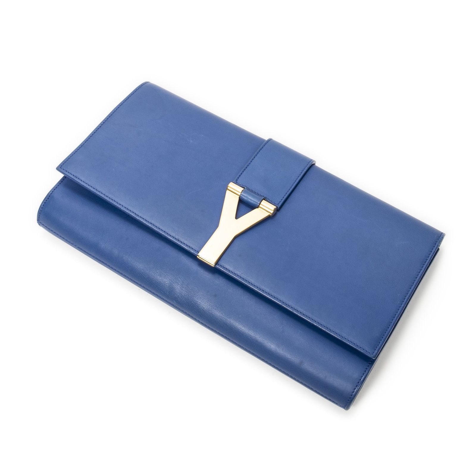 [中古] YVES SAINT LAURENT イヴサンローランラインYクラッチ青カーフスキンレザーA