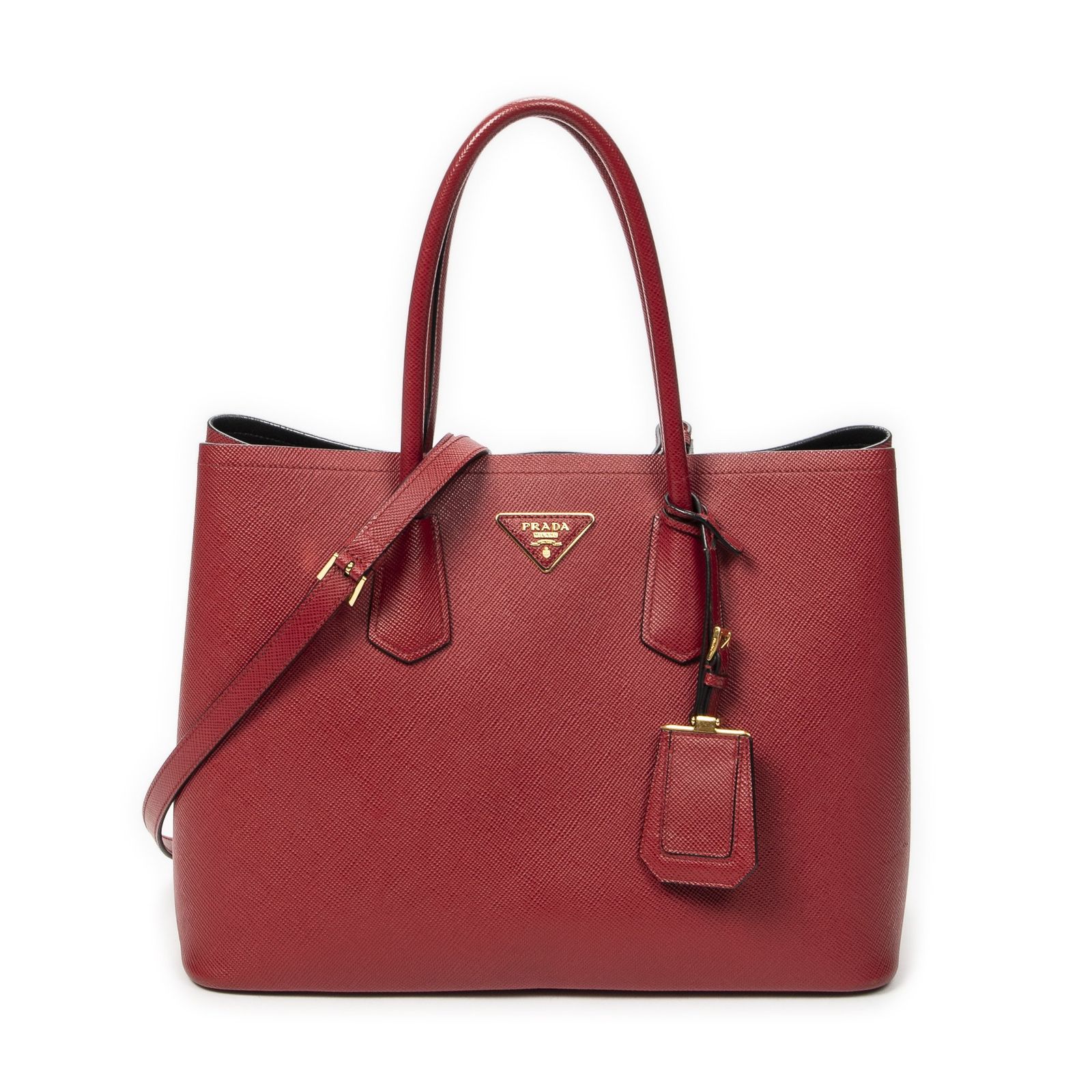 [中古] PRADA プラダCuir ダブルハンドル トート赤サフィアーノレザーA