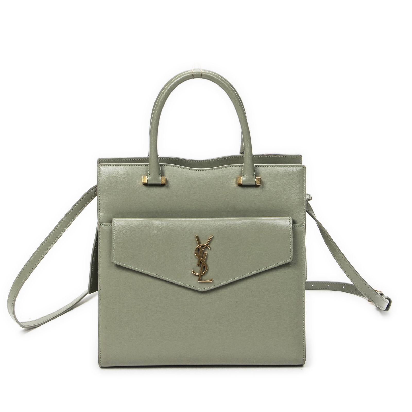 [中古] YVES SAINT LAURENT イヴサンローランミニ アップタウン トートライトグリーンカーフスキンレザーA