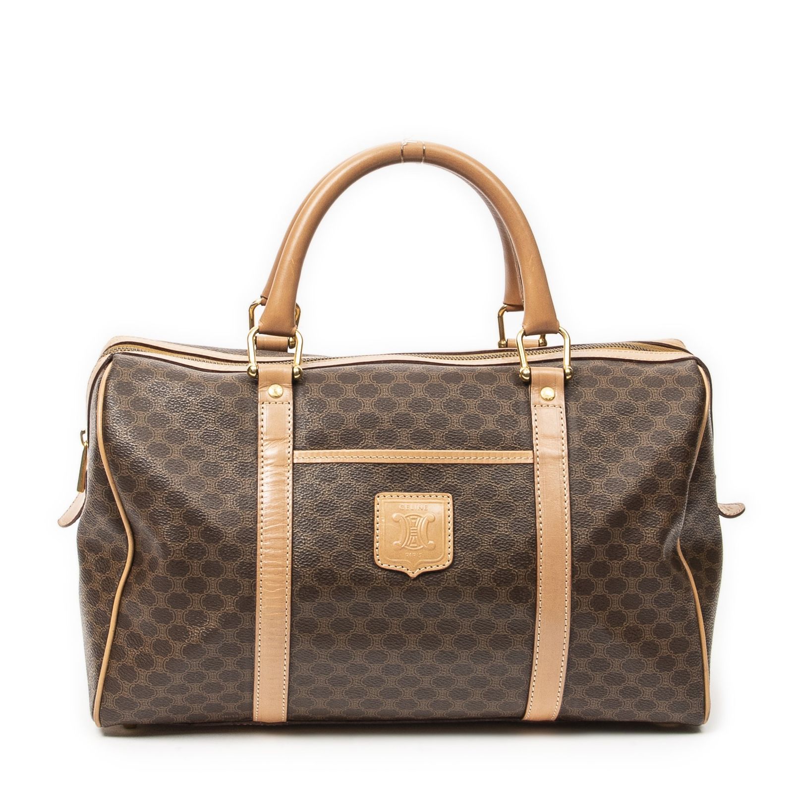 [中古] CELINE セリーヌミディアムボストンブラウン/ベージュマカダムPVCキャンバスA