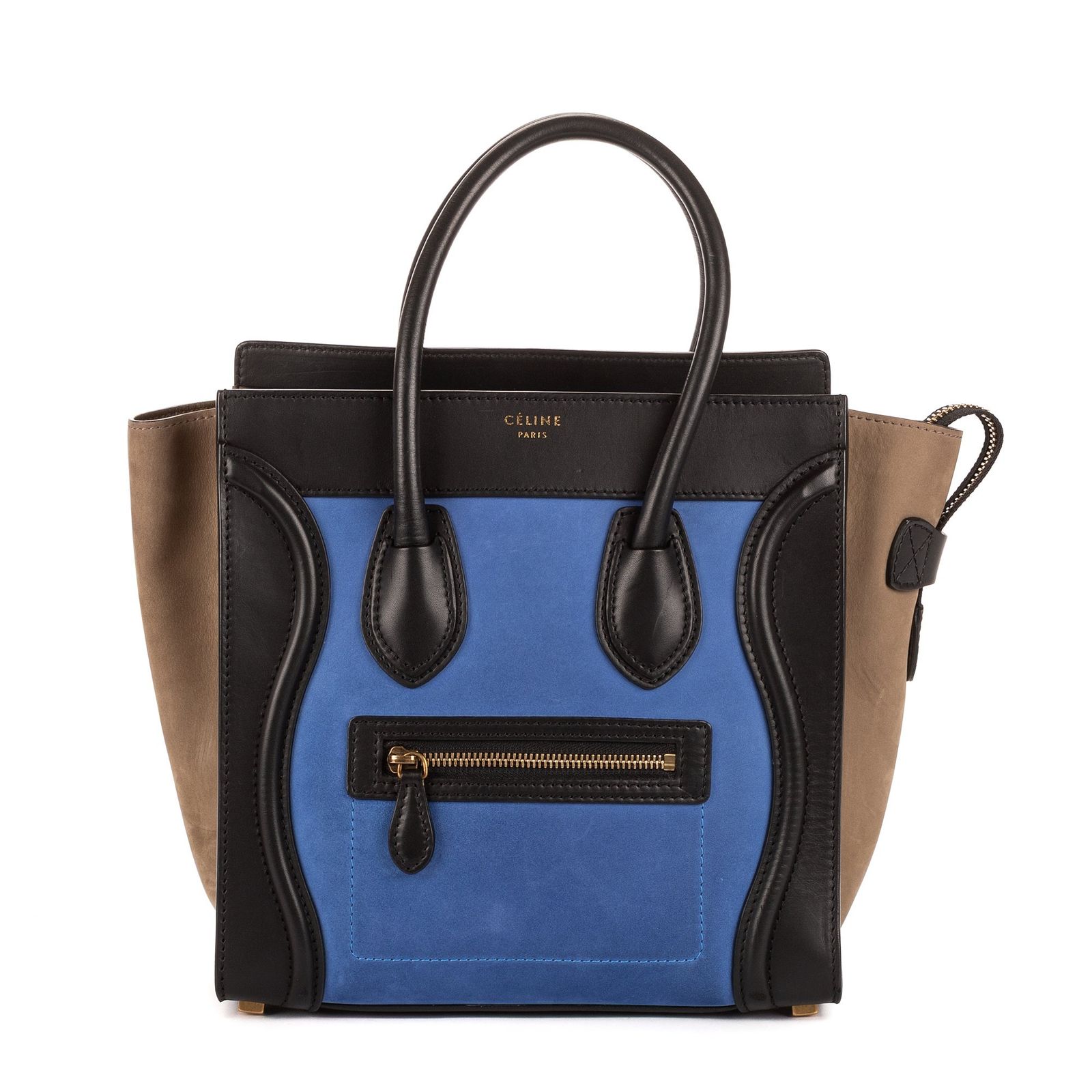 [中古] CELINE セリーヌマイクロ ラゲージ トリカラー黒、青カーフスキンレザーA