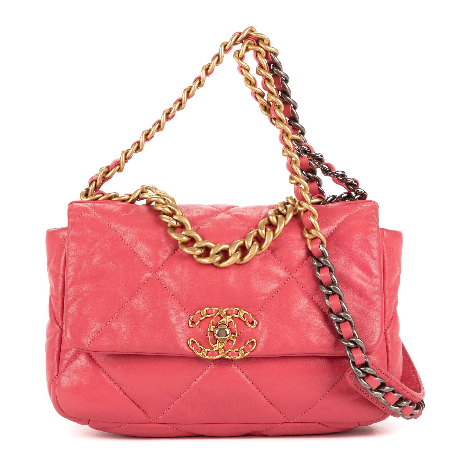 [中古] CHANEL シャネルクラシック19 フラップピンクマトラッセラムスキンレザーA