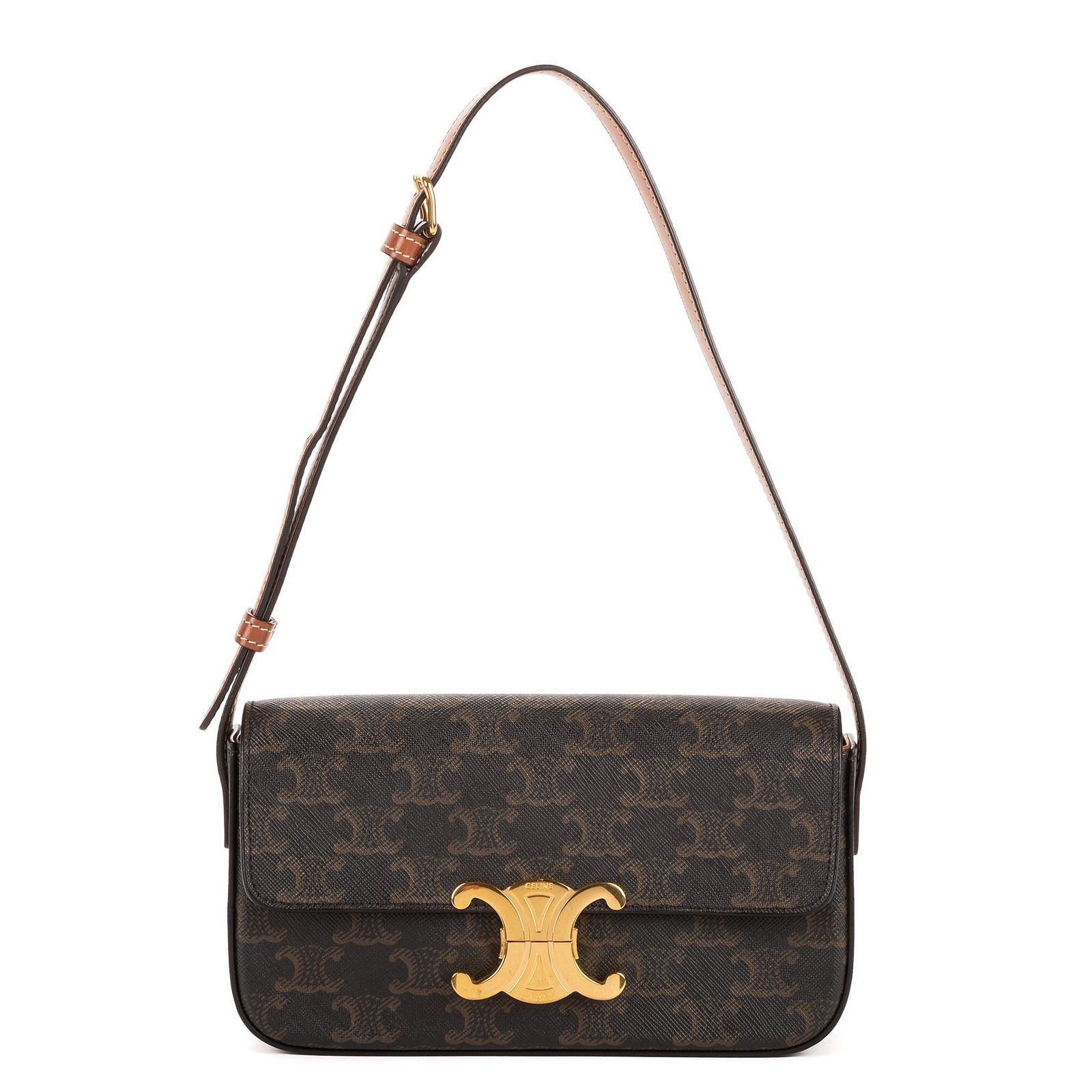 [中古] CELINE セリーヌClassic Claude Triomphe茶色ストライプキャンバスA