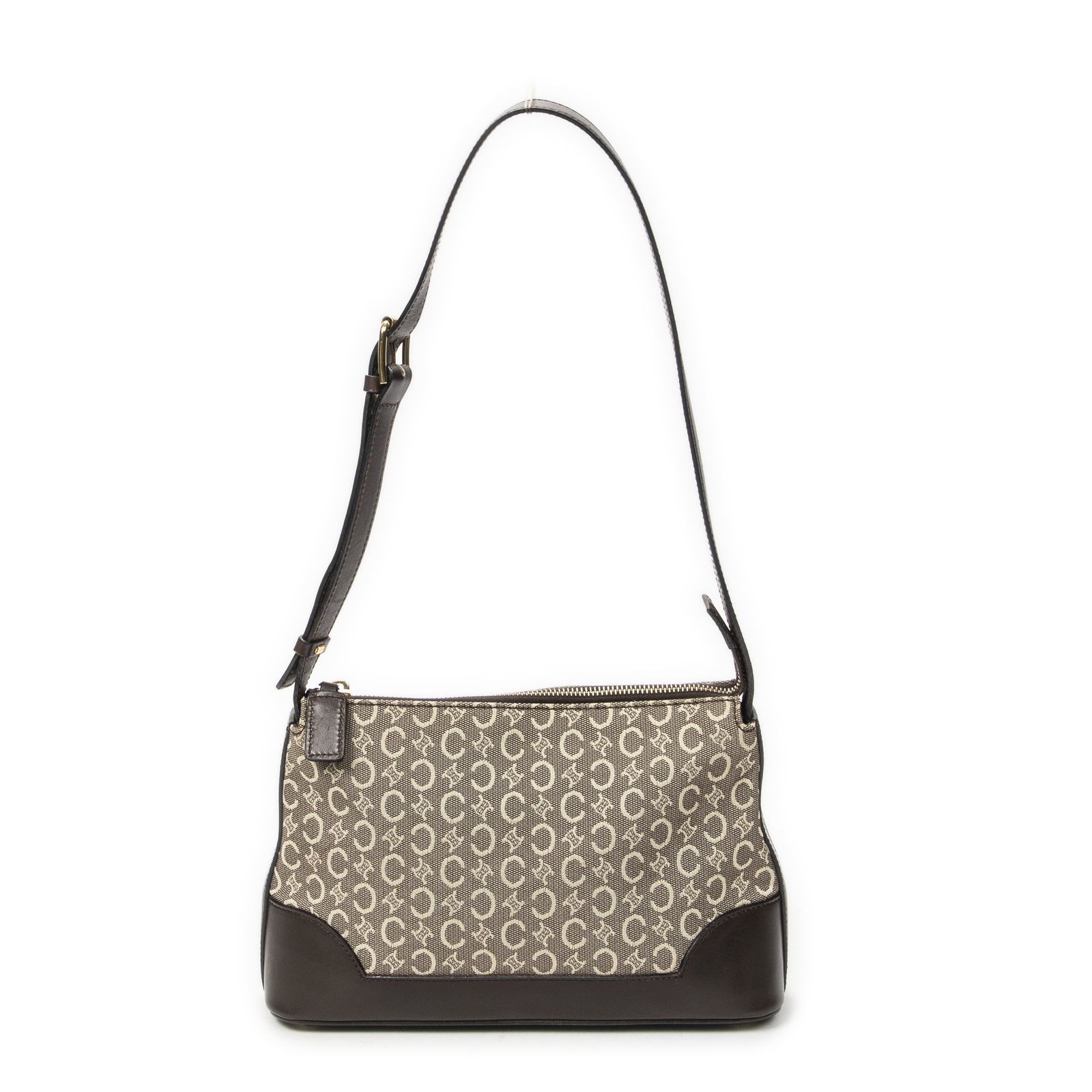 [中古] CELINE セリーヌスモールショルダーバッグベージュ/ダークブラウンC マカダムキャンバスA