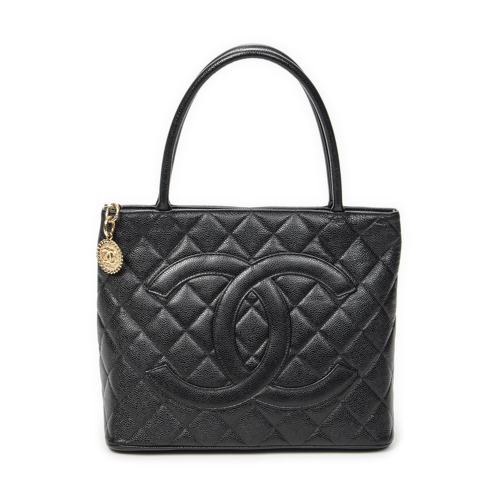 [中古] CHANEL シャネルタイムレスメダリオントート黒マトラッセキャビアレザーA