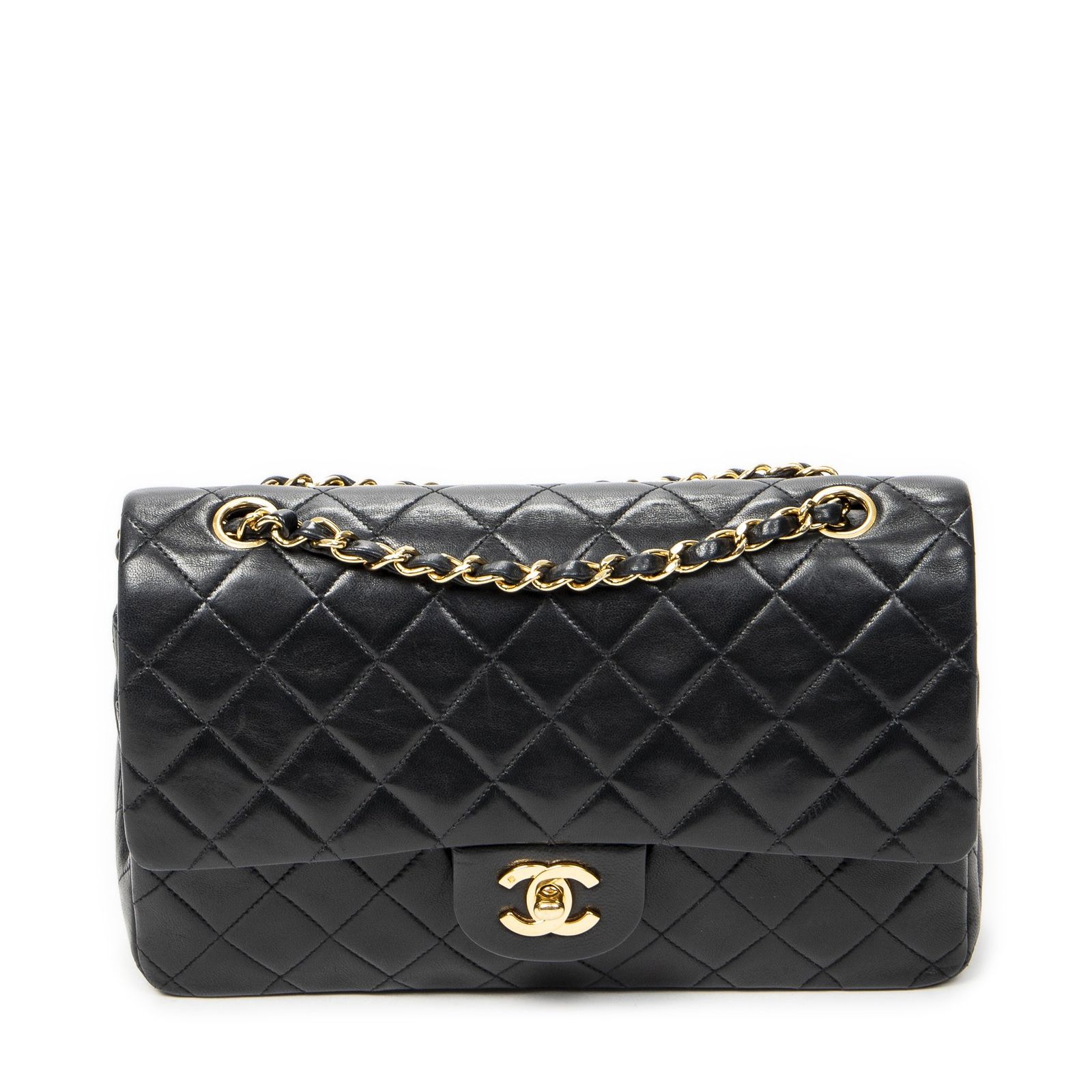[中古] CHANEL シャネルマトラッセ Wフラップ黒マトラッセラムスキンレザーA