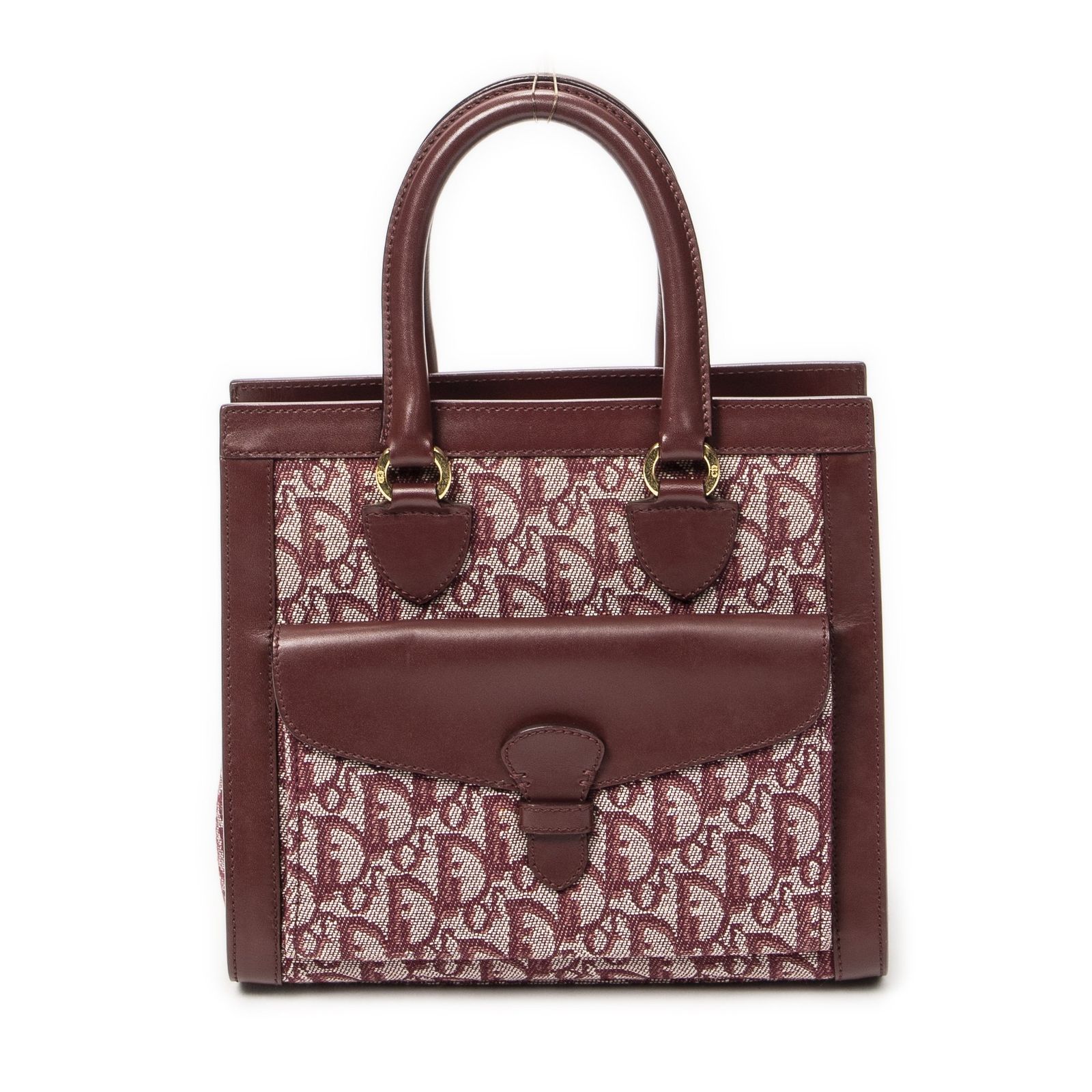 [中古] DIOR ディオールスモール トロッター フロントポケット トートバーガンディトロッター柄 キャンバスA