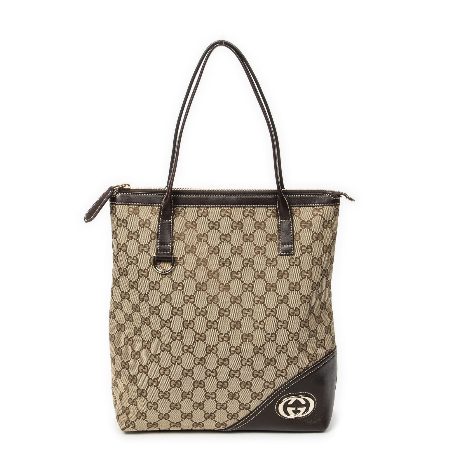 [中古] GUCCI グッチバーティカル ブリット トートベージュ/ダークブラウンGGキャンバスA