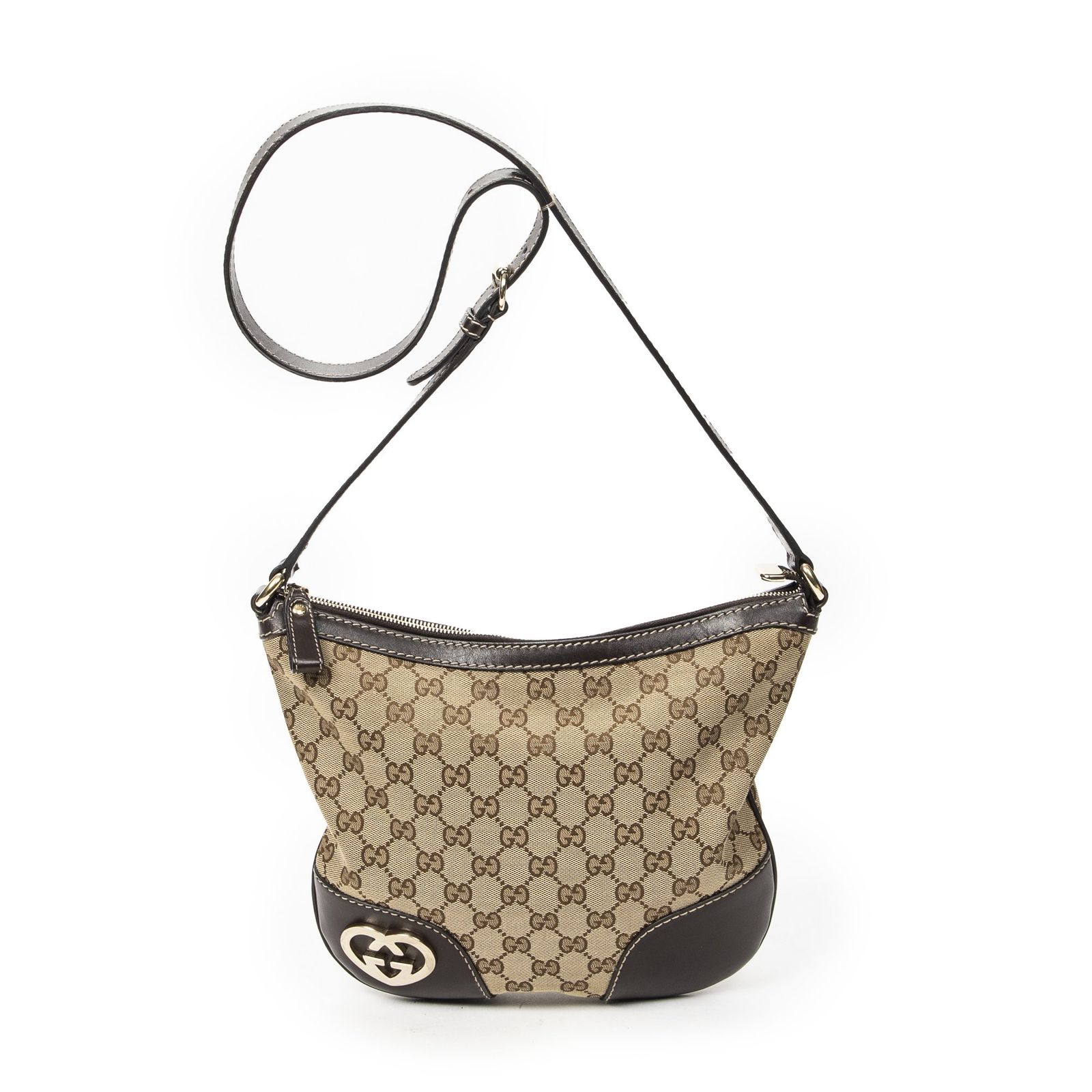 [中古] GUCCI グッチラブリー ハート クロスボディベージュ/ダークブラウンGGキャンバスA