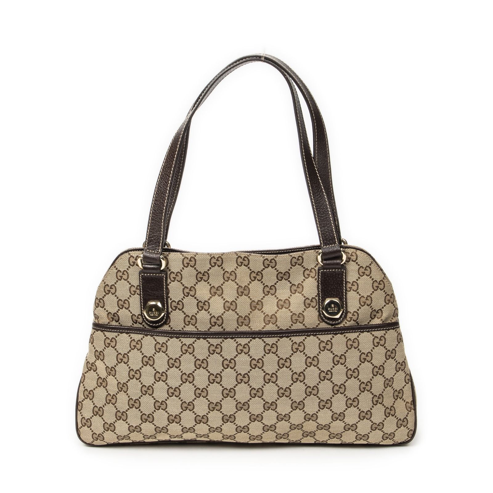 [中古] GUCCI グッチミディアム チャーミー ヘキサゴン スタッドベージュ/ダークブラウンGGキャンバスA