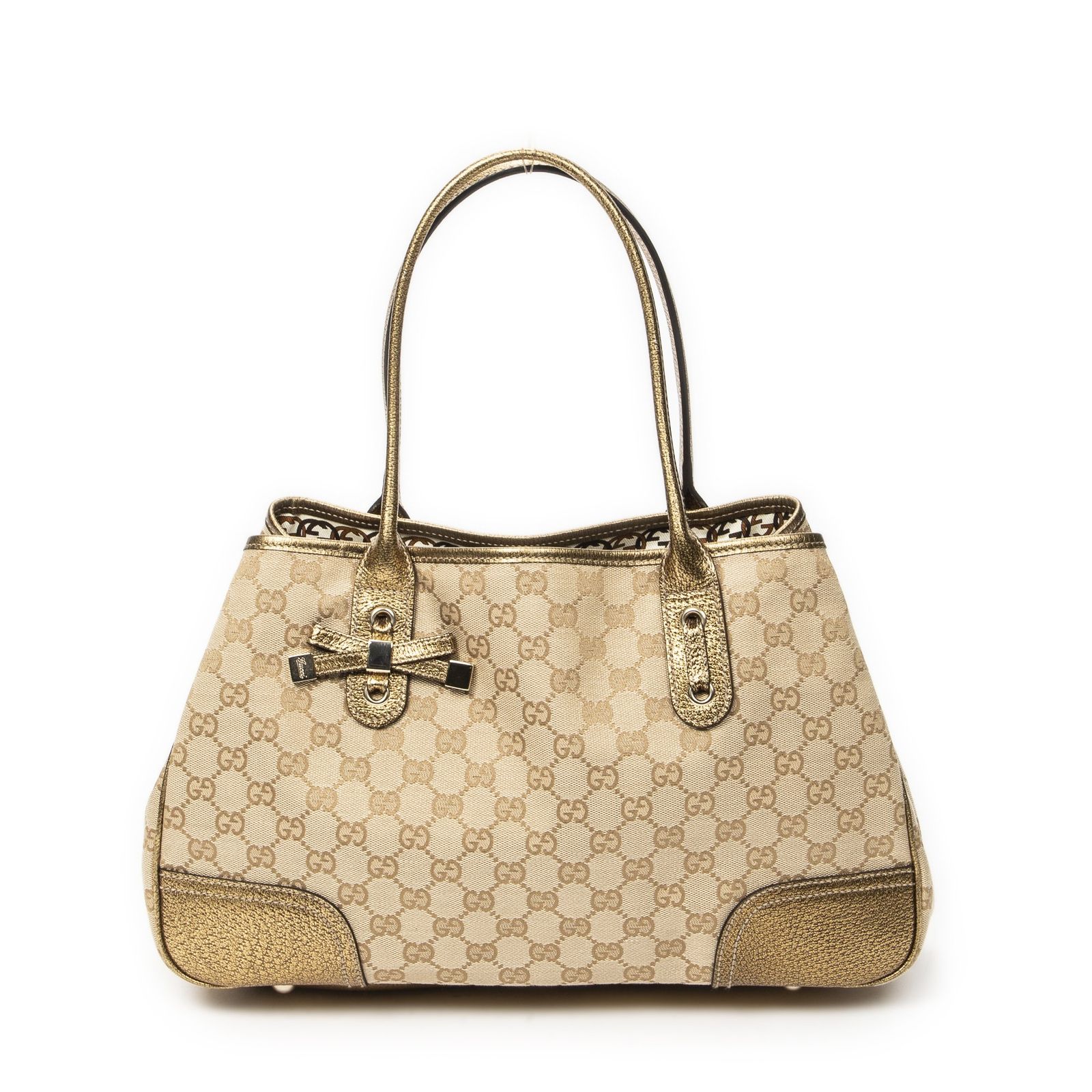 [中古] GUCCI グッチミディアム プリンシー トートベージュ/ゴールドGGキャンバスA