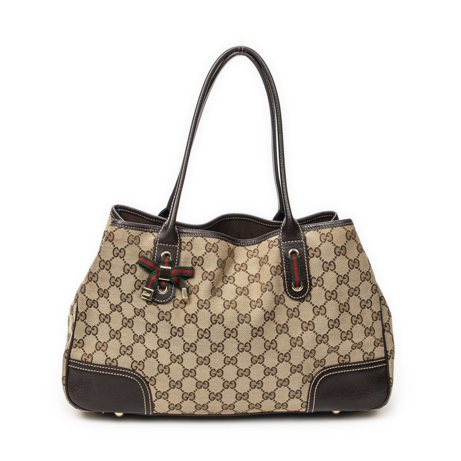 [中古] GUCCI グッチミディアム プリンシー トートベージュ/ダークブラウンGGキャンバスA