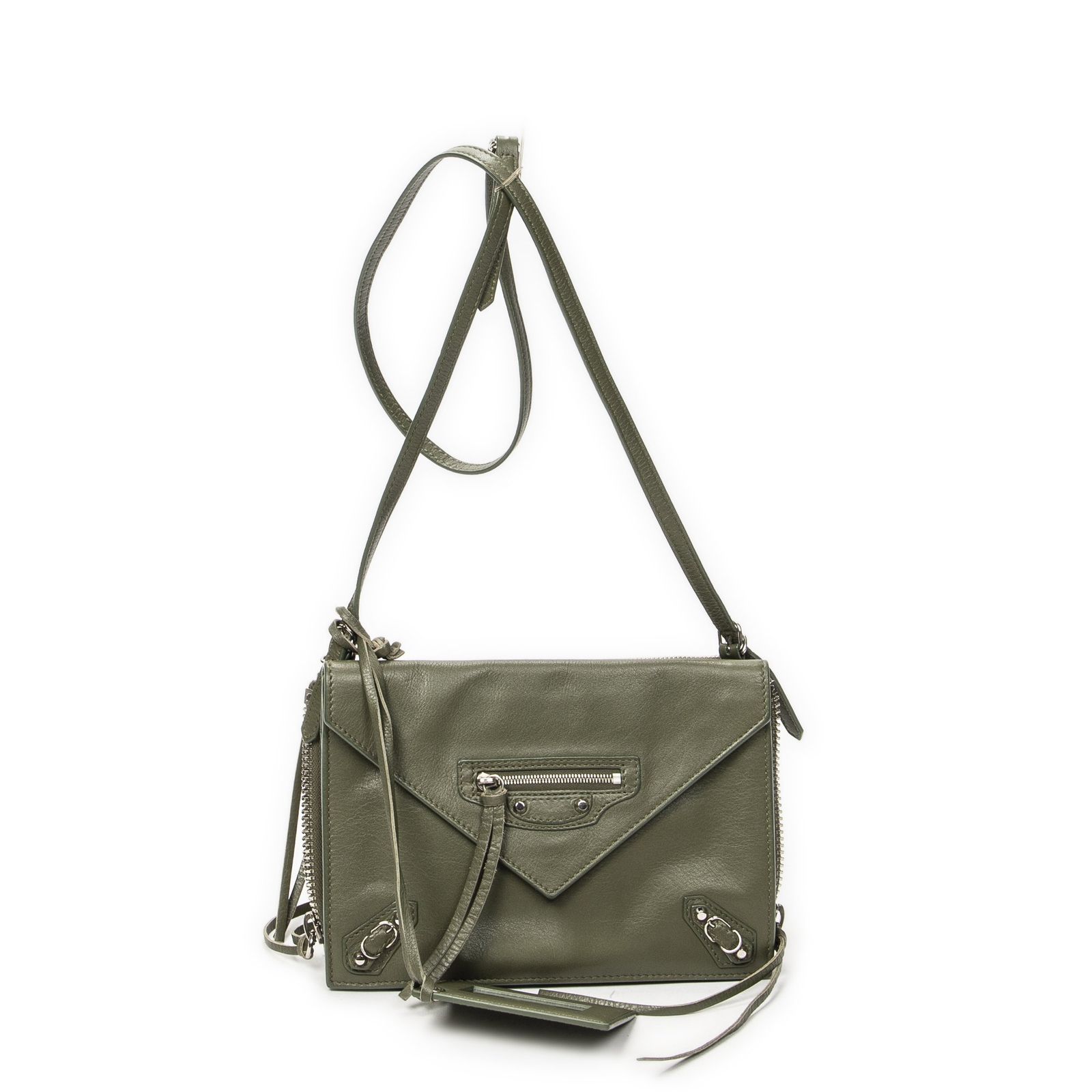 [中古] BALENCIAGA バレンシアガXS パピエ ジップアラウンド トリプルオリーブグリーンカーフスキンレザーA