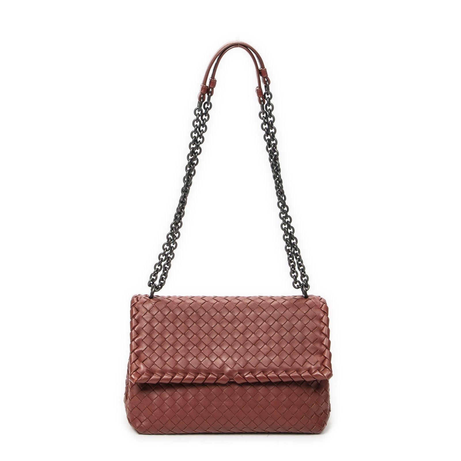 [中古] BOTTEGA VENETA ボッテガヴェネタスモール オリミピア茶色イントレチャートレザーA