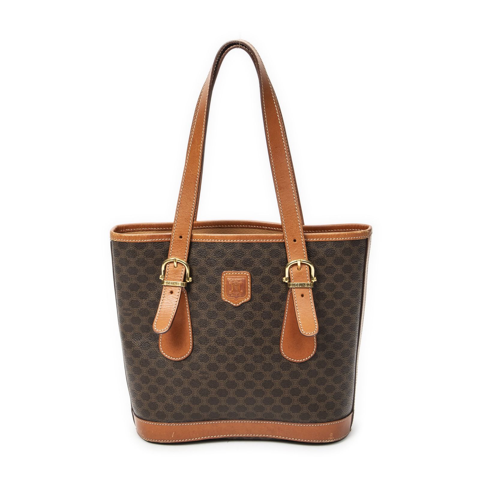 [中古] CELINE セリーヌスモールポップトート茶色マカダムPVCキャンバスA