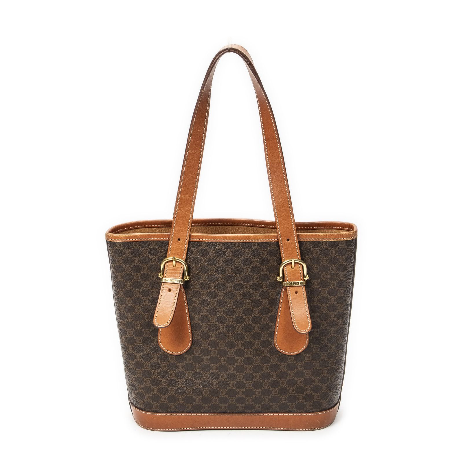 [中古] CELINE セリーヌスモールポップトート茶色マカダムPVCキャンバスA