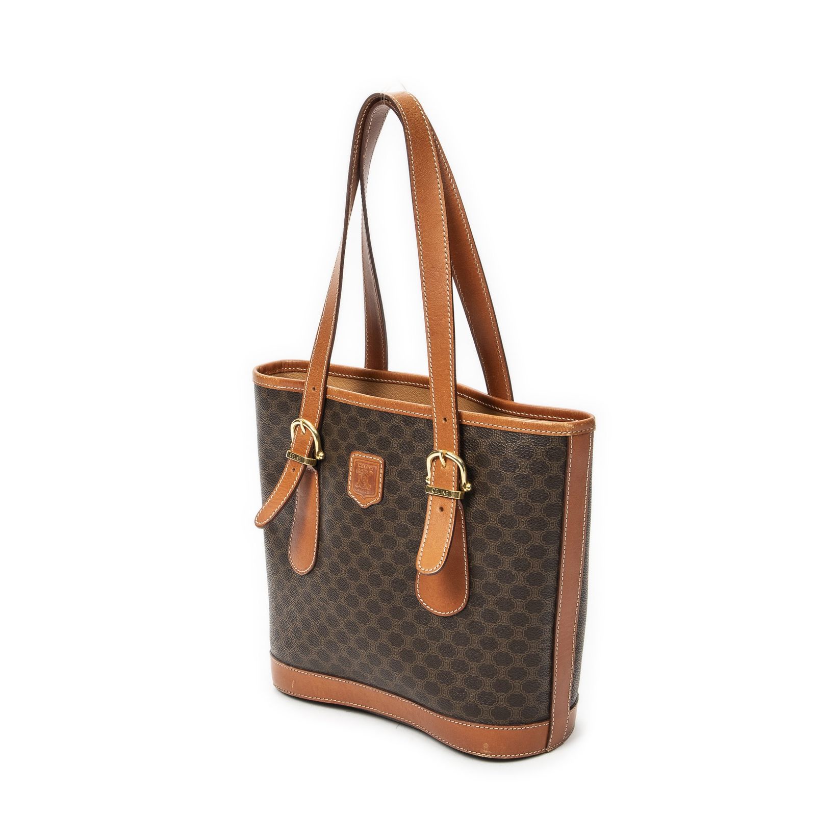 [中古] CELINE セリーヌスモールポップトート茶色マカダムPVCキャンバスA