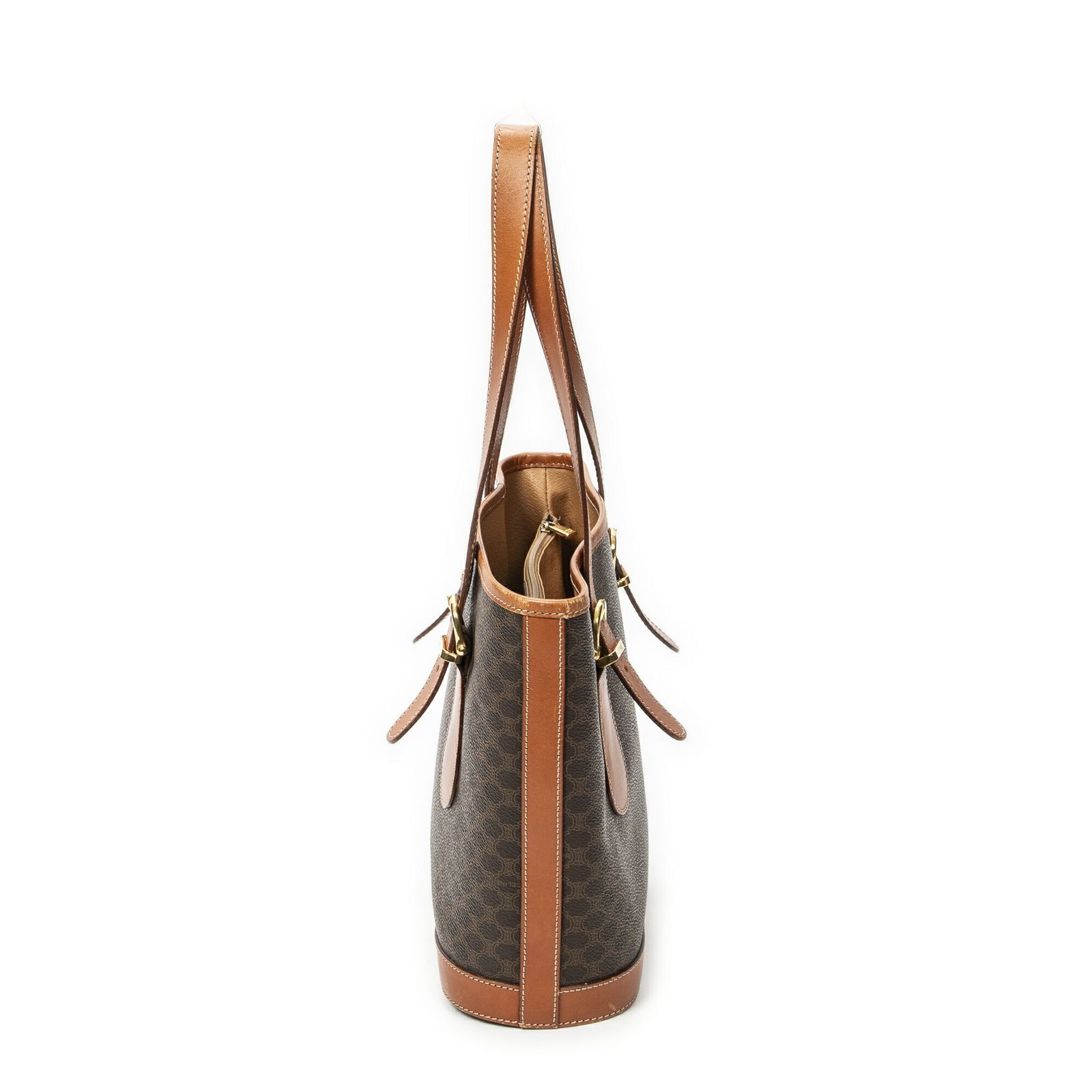 [中古] CELINE セリーヌスモールポップトート茶色マカダムPVCキャンバスA