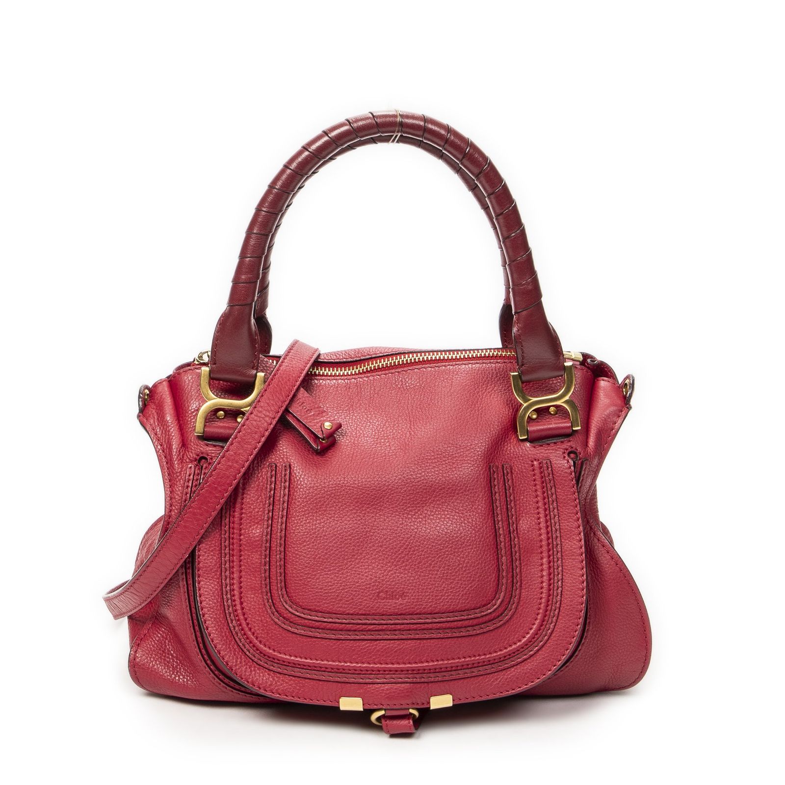 [中古] CHLOE クロエミディアムマーシー赤グレインカーフスキンレザーA
