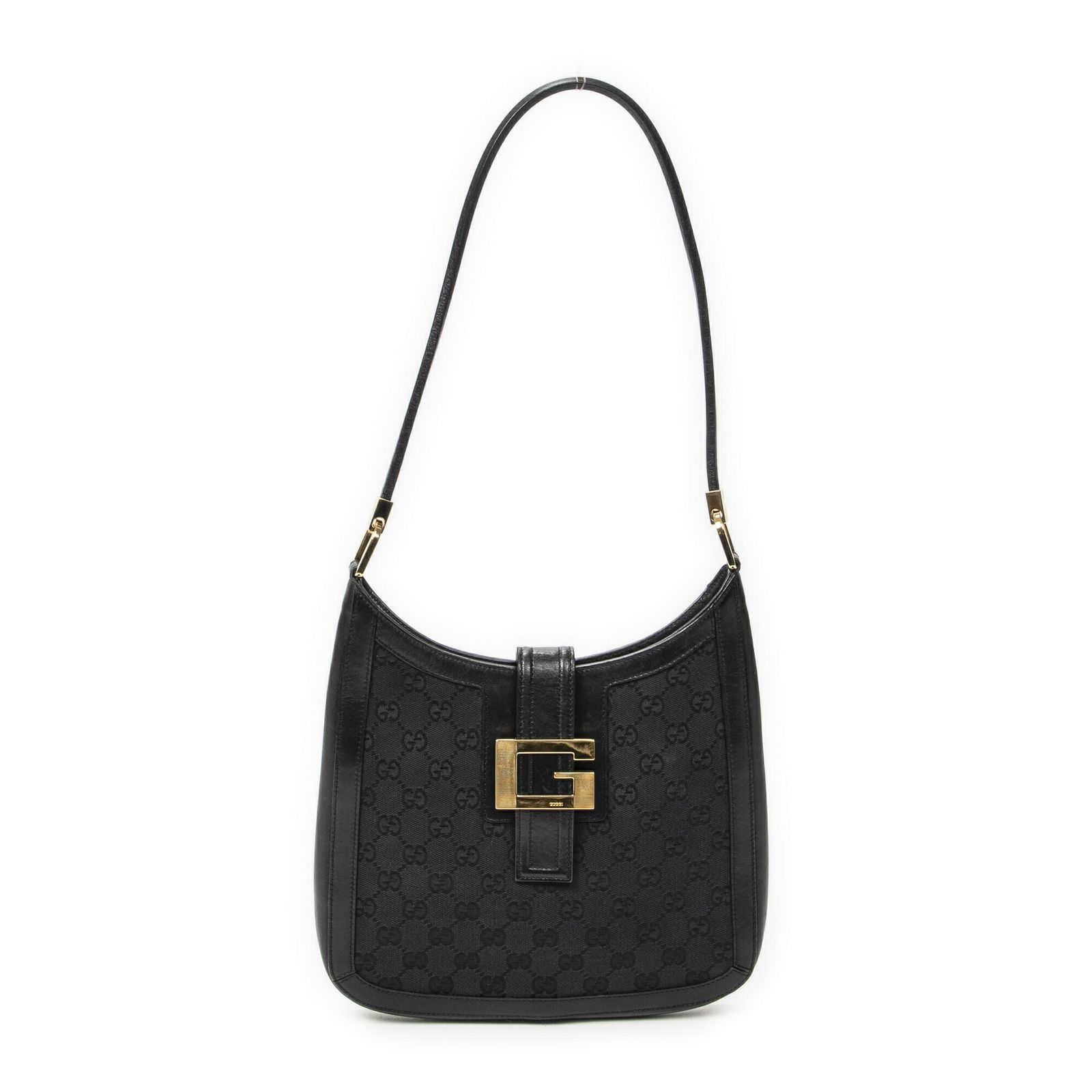 [中古] GUCCI グッチG ホーボー ショルダーバッグ黒GGキャンバスA