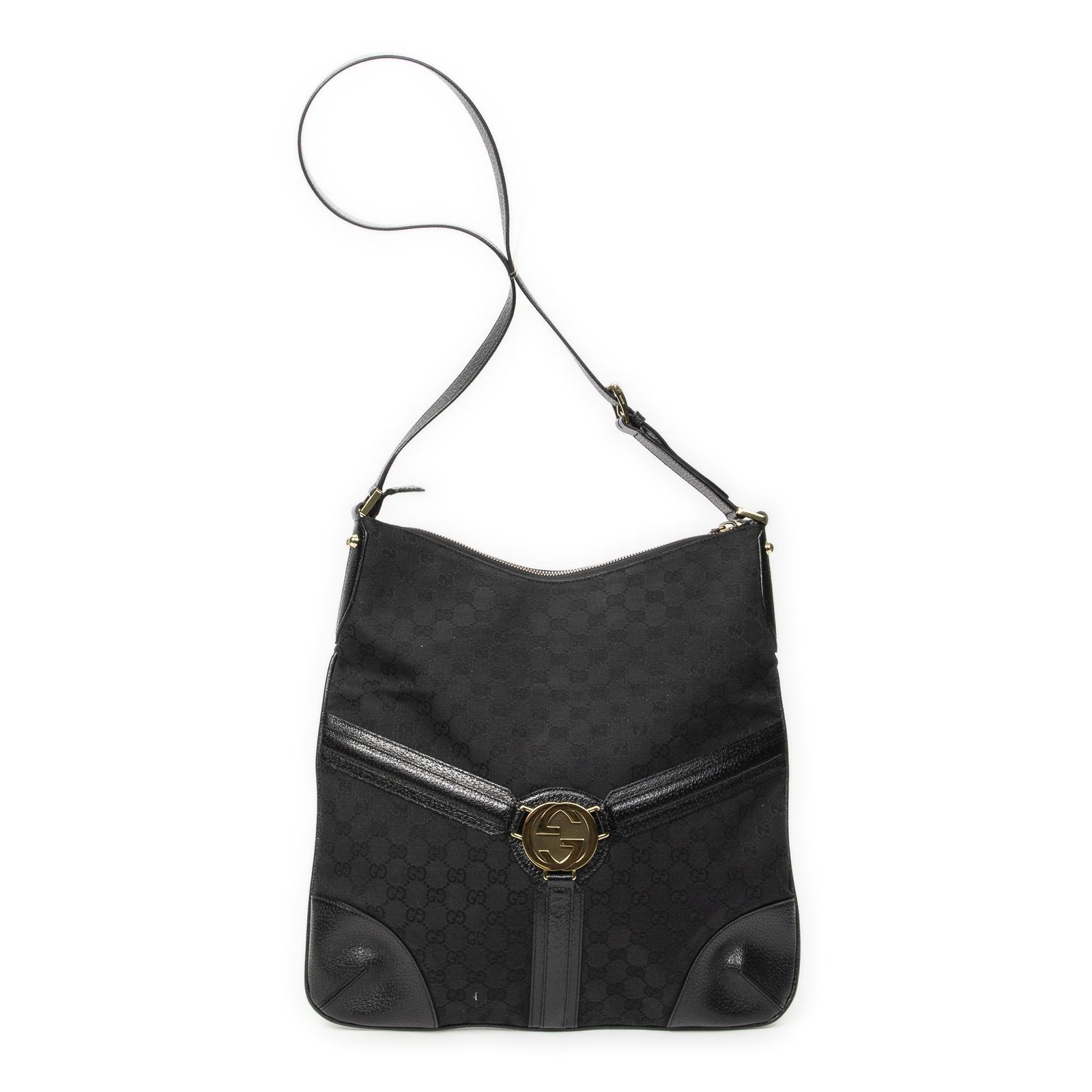 [中古] GUCCI グッチ大型 Reins メッセンジャー黒GGキャンバスA