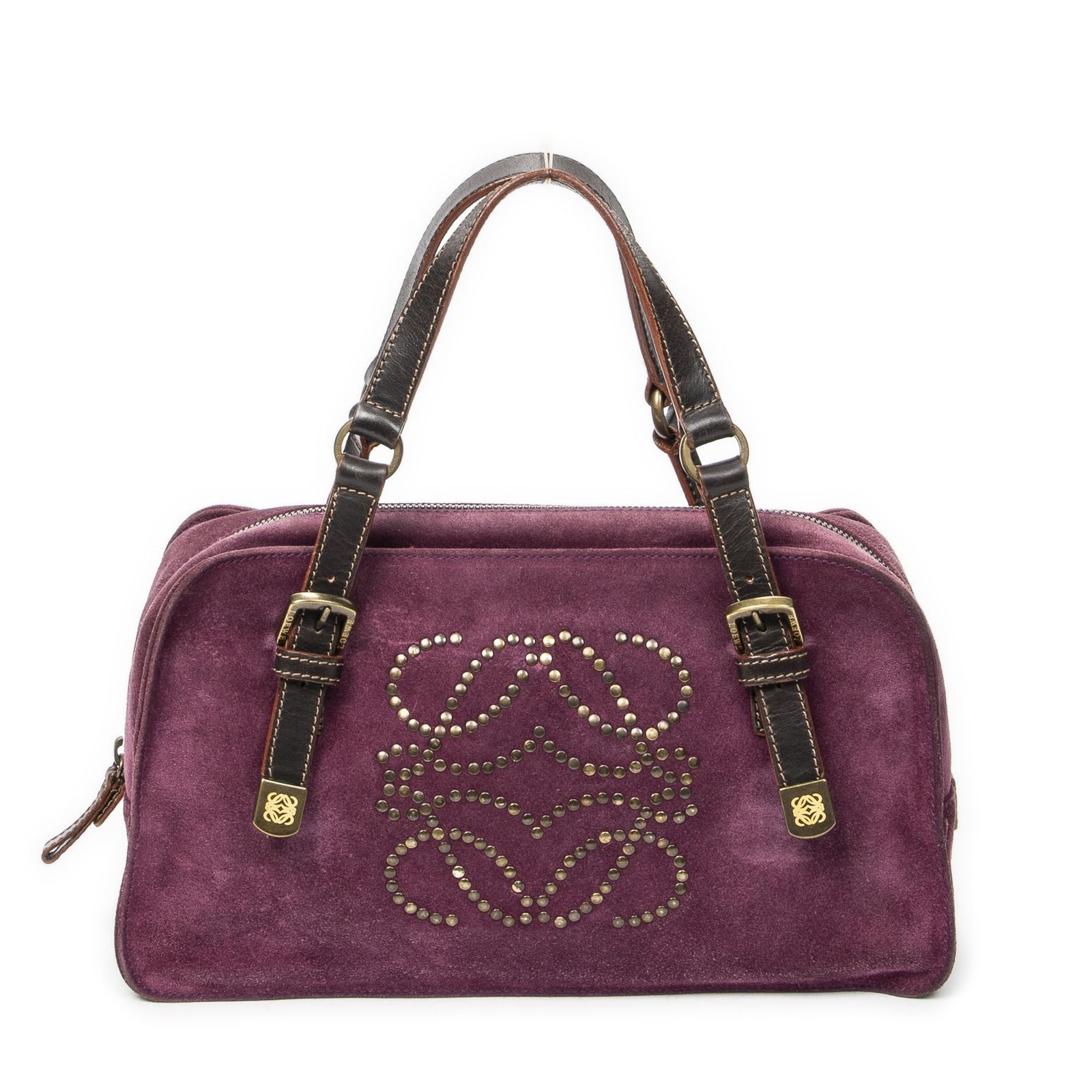[中古] LOEWE ロエベスタッズ付き アマゾナ紫、ダークブラウンスタッズレザーAB