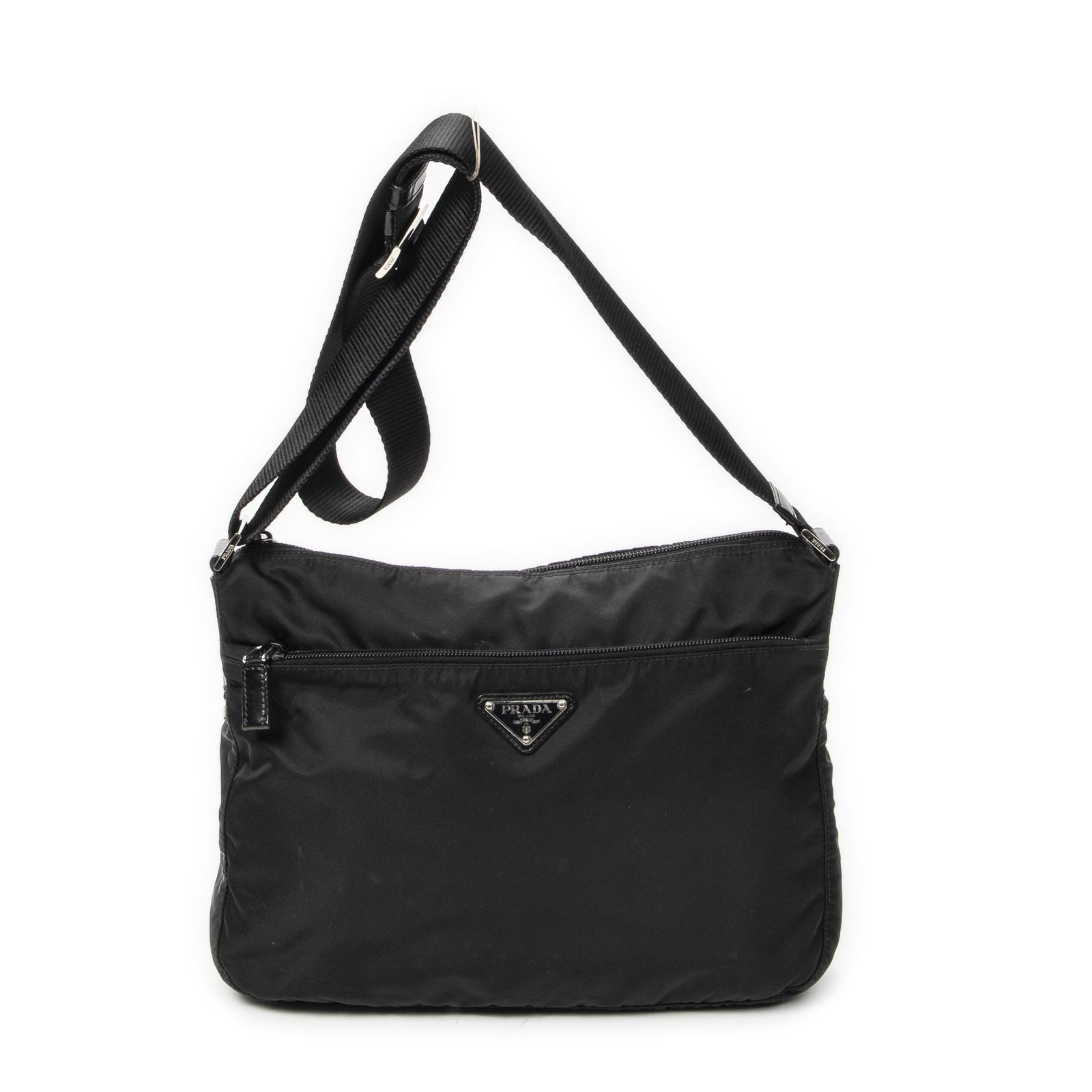 [中古] PRADA プラダフロントスリップポケットクロスボディ黒ナイロンキャンバスA