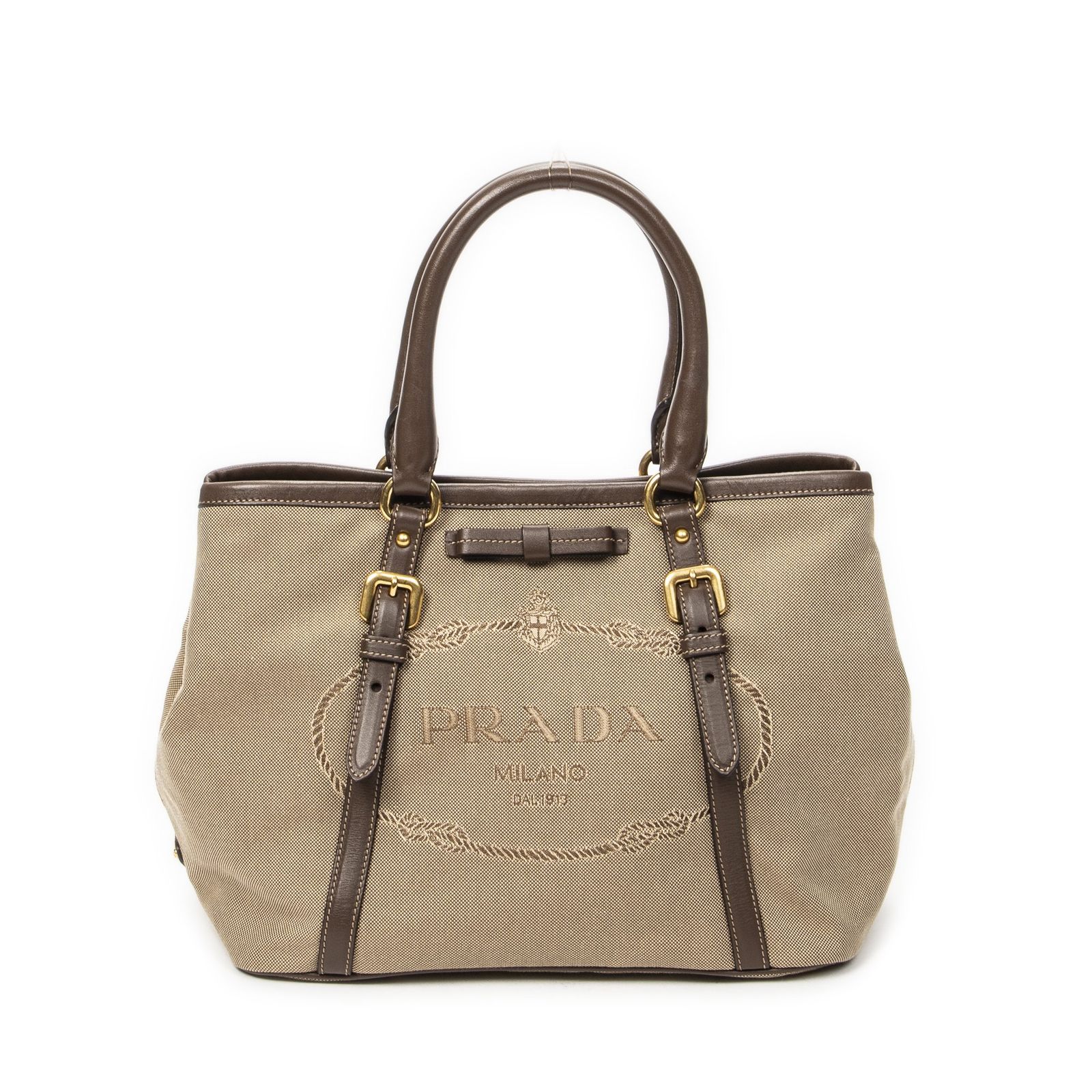 [中古] PRADA プラダトートバッグベージュ/ブラウンジャカードグキャンバスA