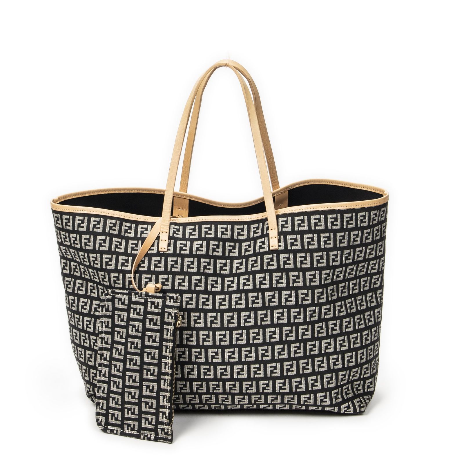 [中古] FENDI フェンディロールトートブラック/ベージュズッキーノキャンバスA