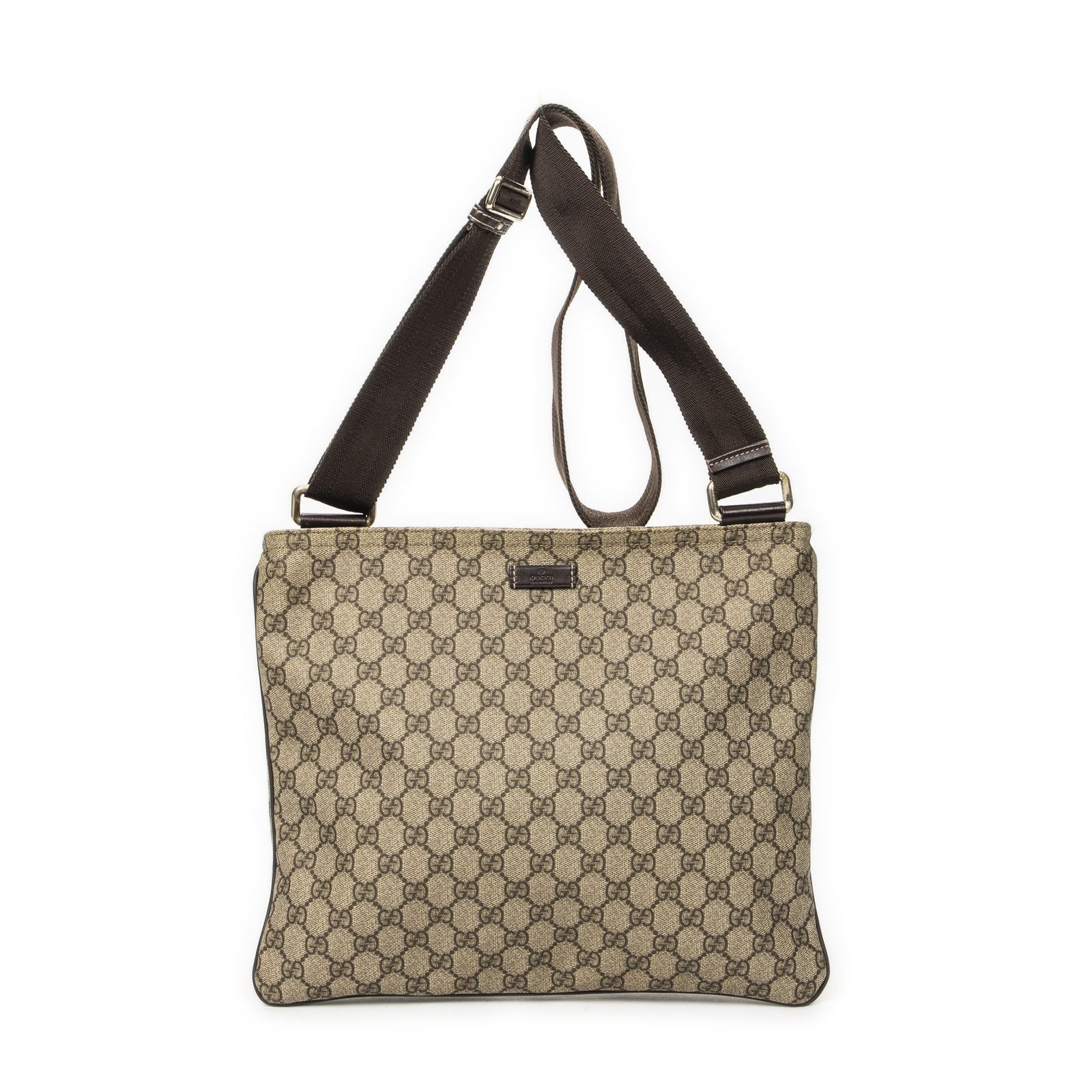 [中古] GUCCI グッチラージスクエアジップメッセンジャーブラウン/ベージュスプリームPVCキャンバスA
