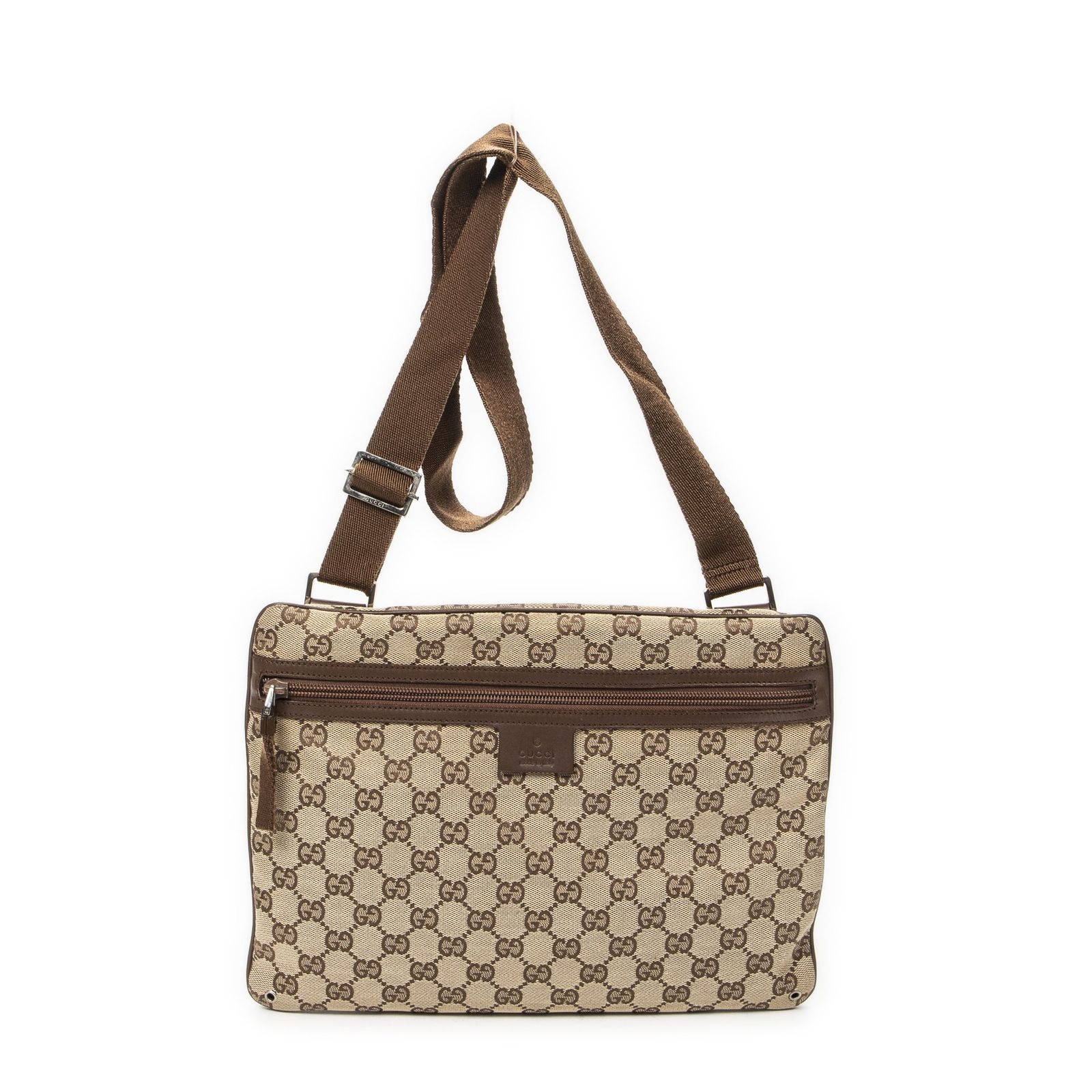 [中古] GUCCI グッチフロントポケットフラップクロスボディブラウン/ベージュGGキャンバスA