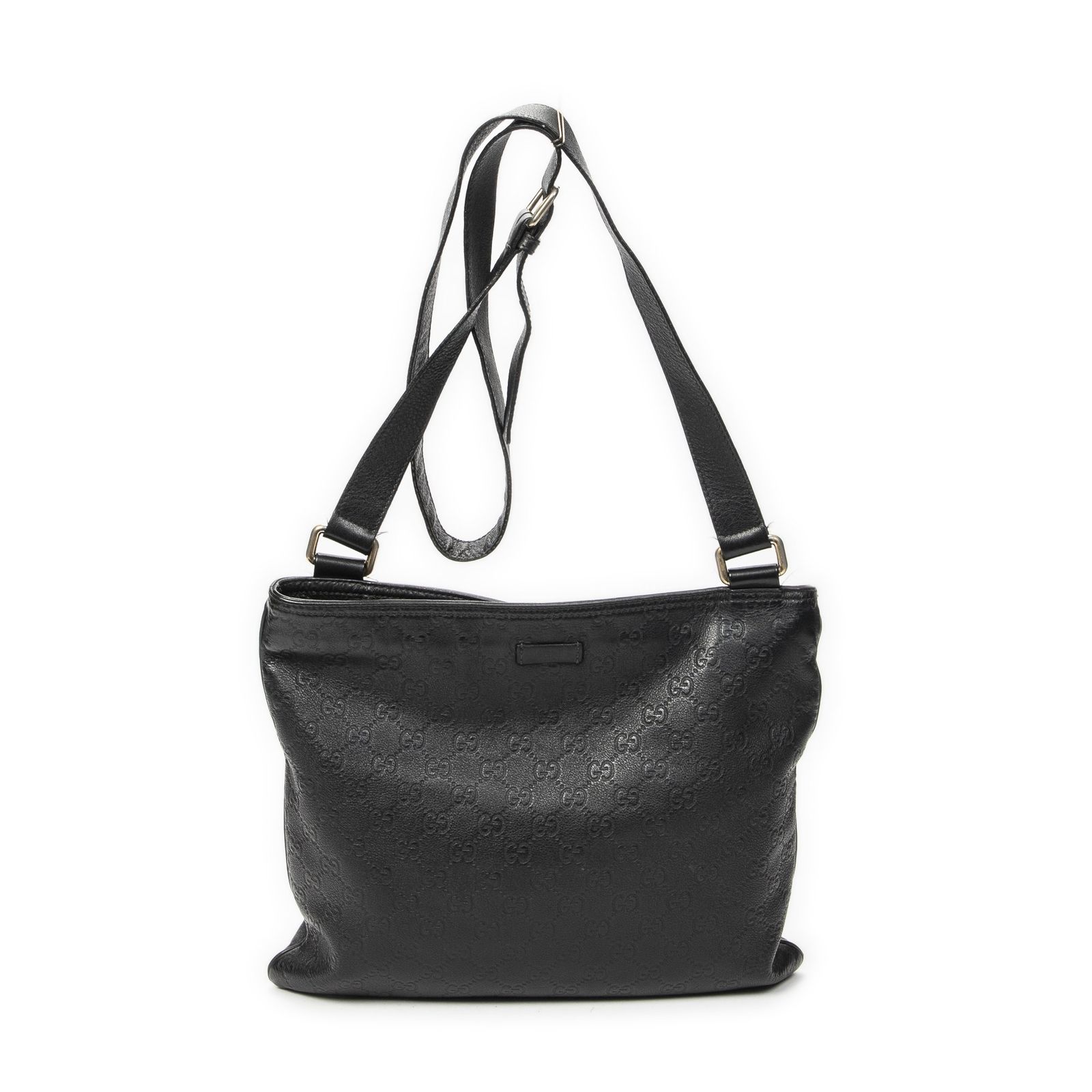[中古] GUCCI グッチラージスクエアジップメッセンジャー黒グッチッシマAB