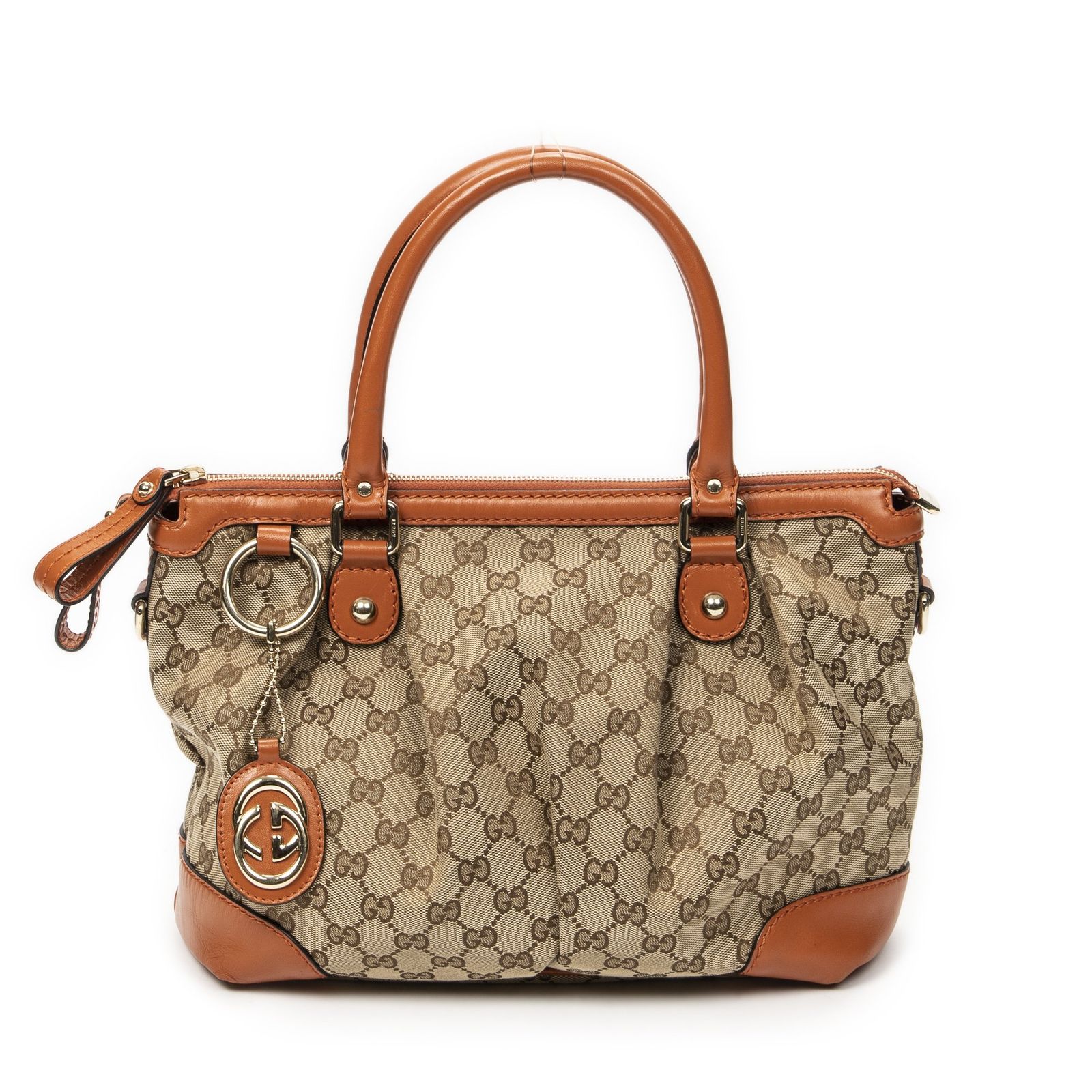 [中古] GUCCI グッチSukey Top Handleオレンジ、ベージュGGキャンバスA