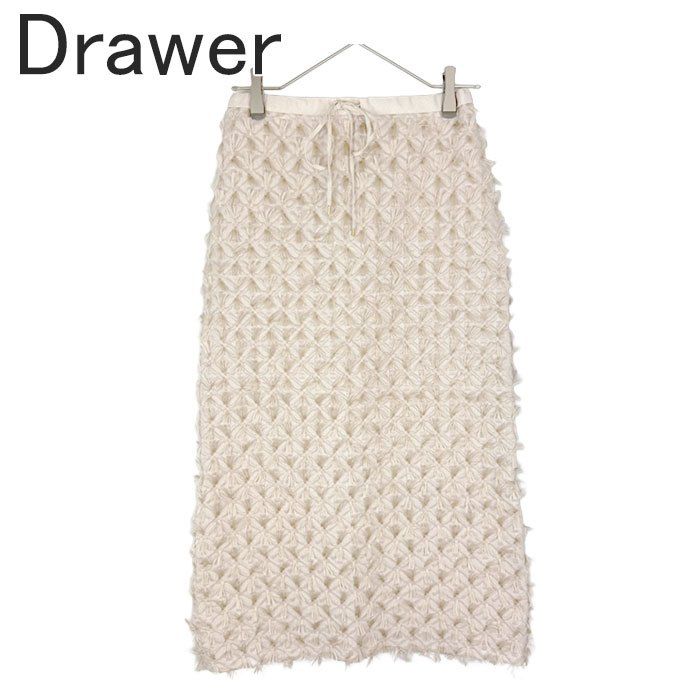 ドゥロワー Drawer フリンジ ロングスカート ベージュ 36 タッセル ジャ