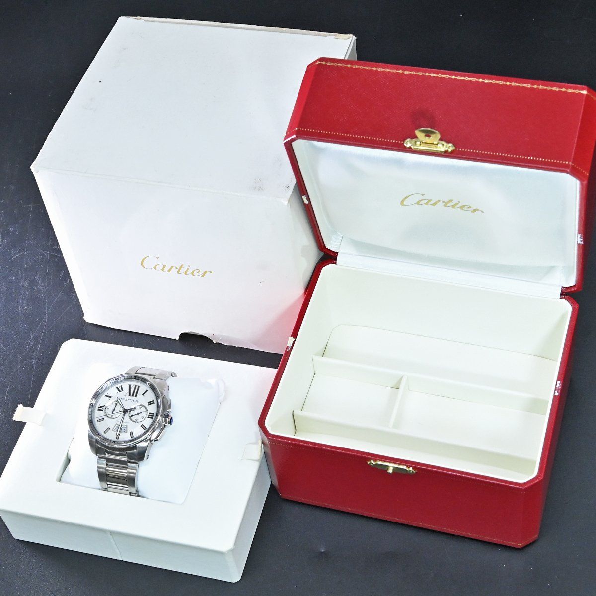 本物 極上品 カルティエ W7100045 カリブル ドゥ クロノグラフ 男性用 