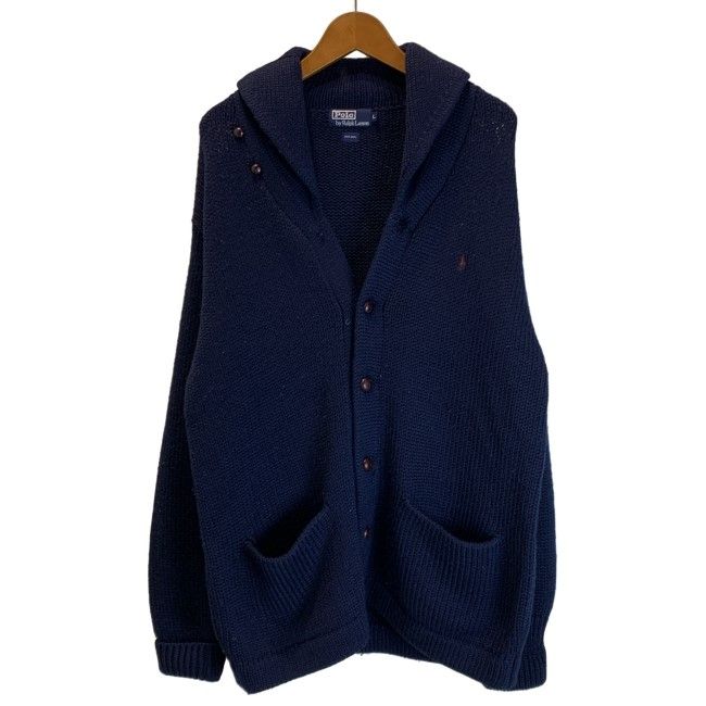 【中古】　POLO by RALPH LAUREN　カーディガンセーター　長袖　ニット　ショールカラー　フルボタン　無地　ワンポイント　スモールポニー　刺しゅう　古着　/1599