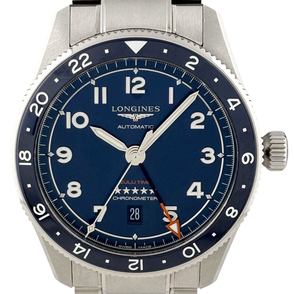 【保証書】ロンジン LONGINES スピリット ズールー タイム L3.812.4 腕時計 SS 自動巻き ブルー系 メンズ 【中古】