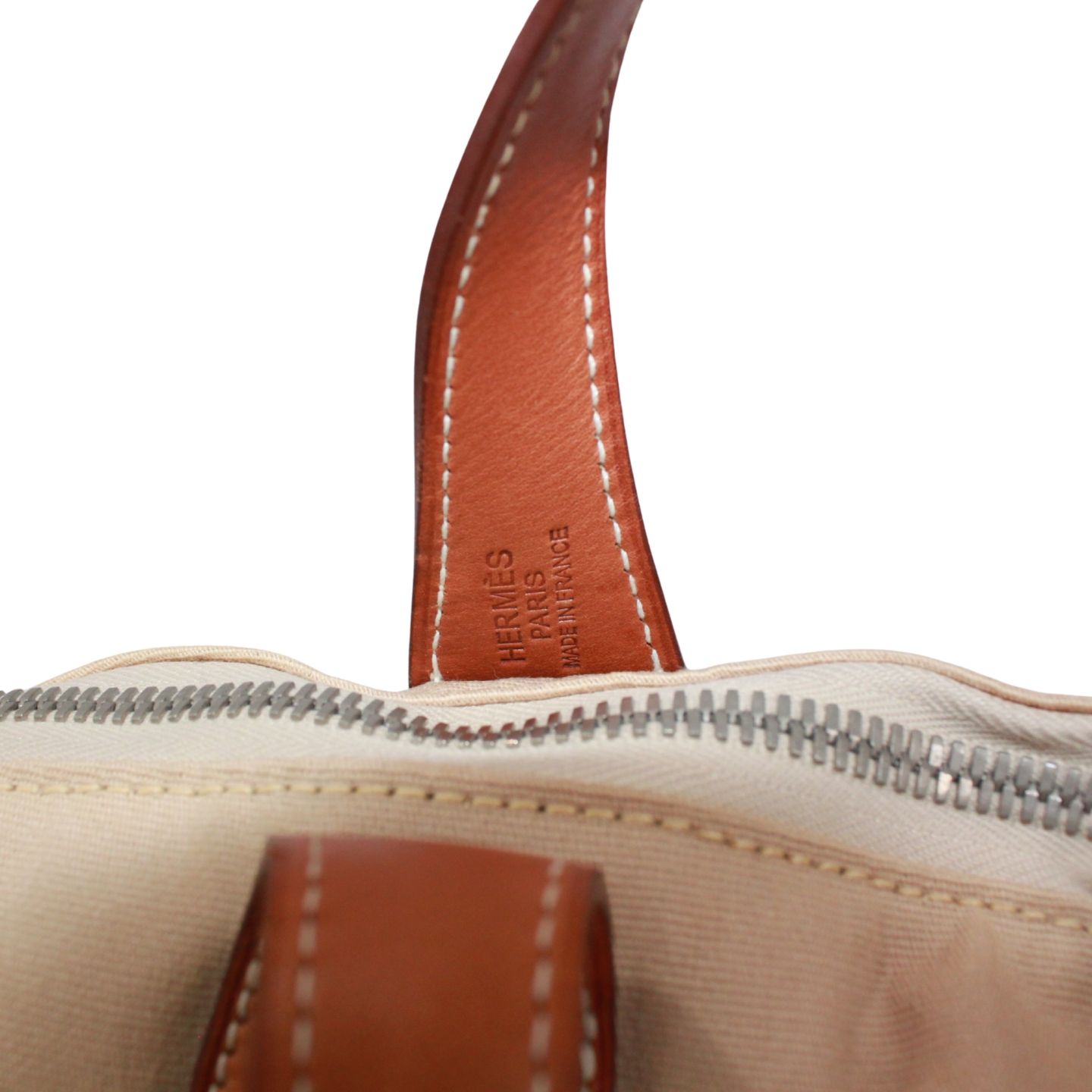 HERMES エディト レザー×キャンバス ベージュ ハンドバッグ シルバー