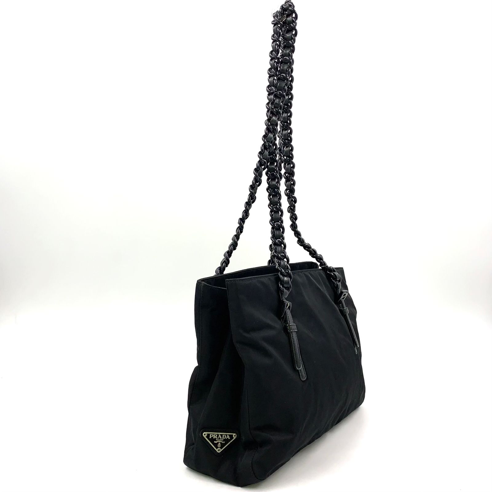 PRADA 三角ロゴプレート レザー×ナイロン ブラック プラスチック 