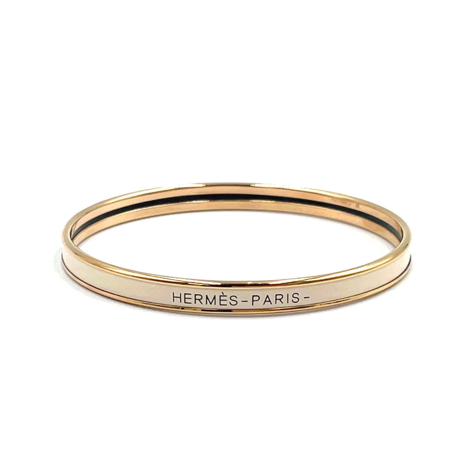 HERMES ユニ メタル×エナメル アイボリー×ゴールド バングル