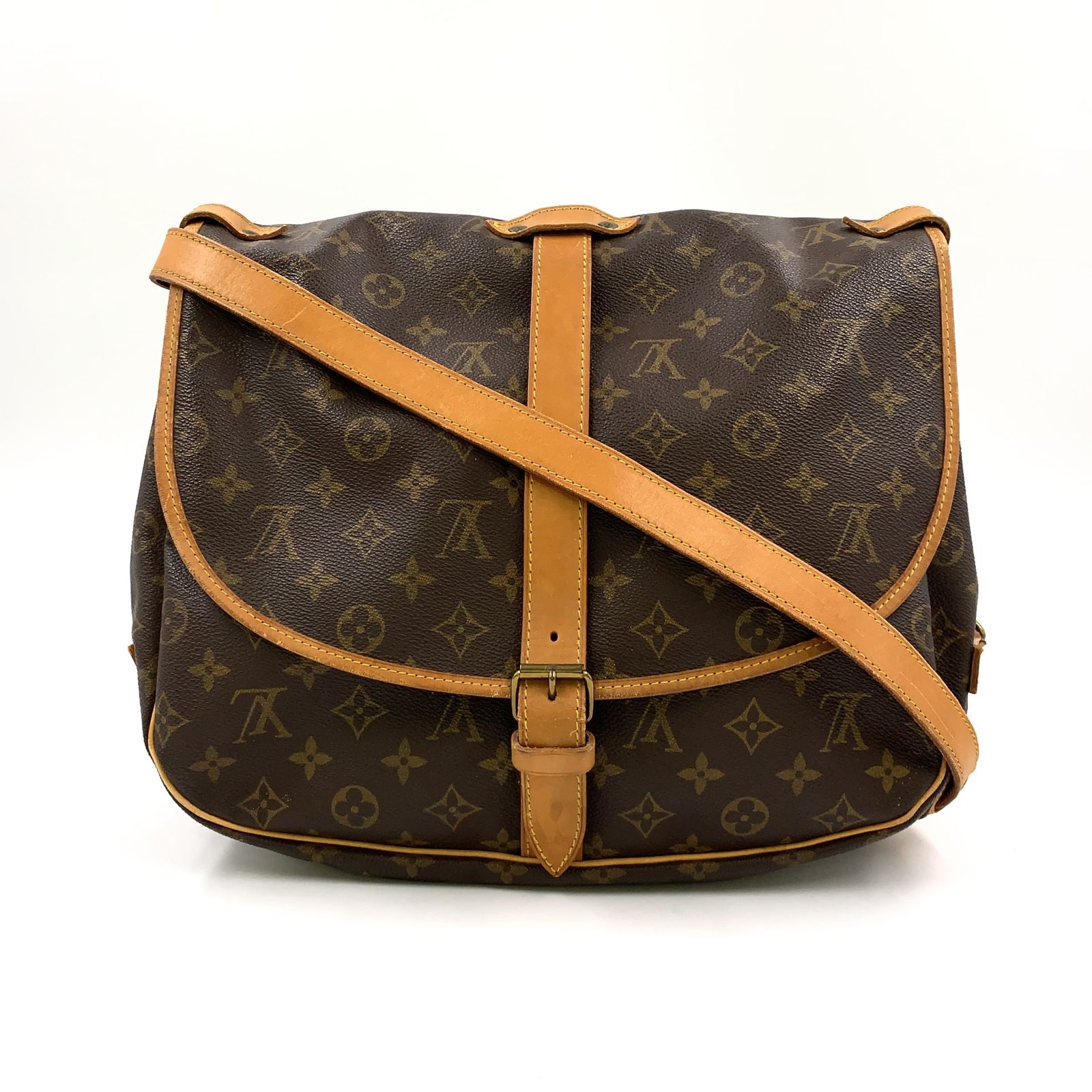 LOUIS VUITTON ソミュール35 モノグラム モノグラム レザー×PVC ブラウン ショルダーバッグ ゴールド M42254