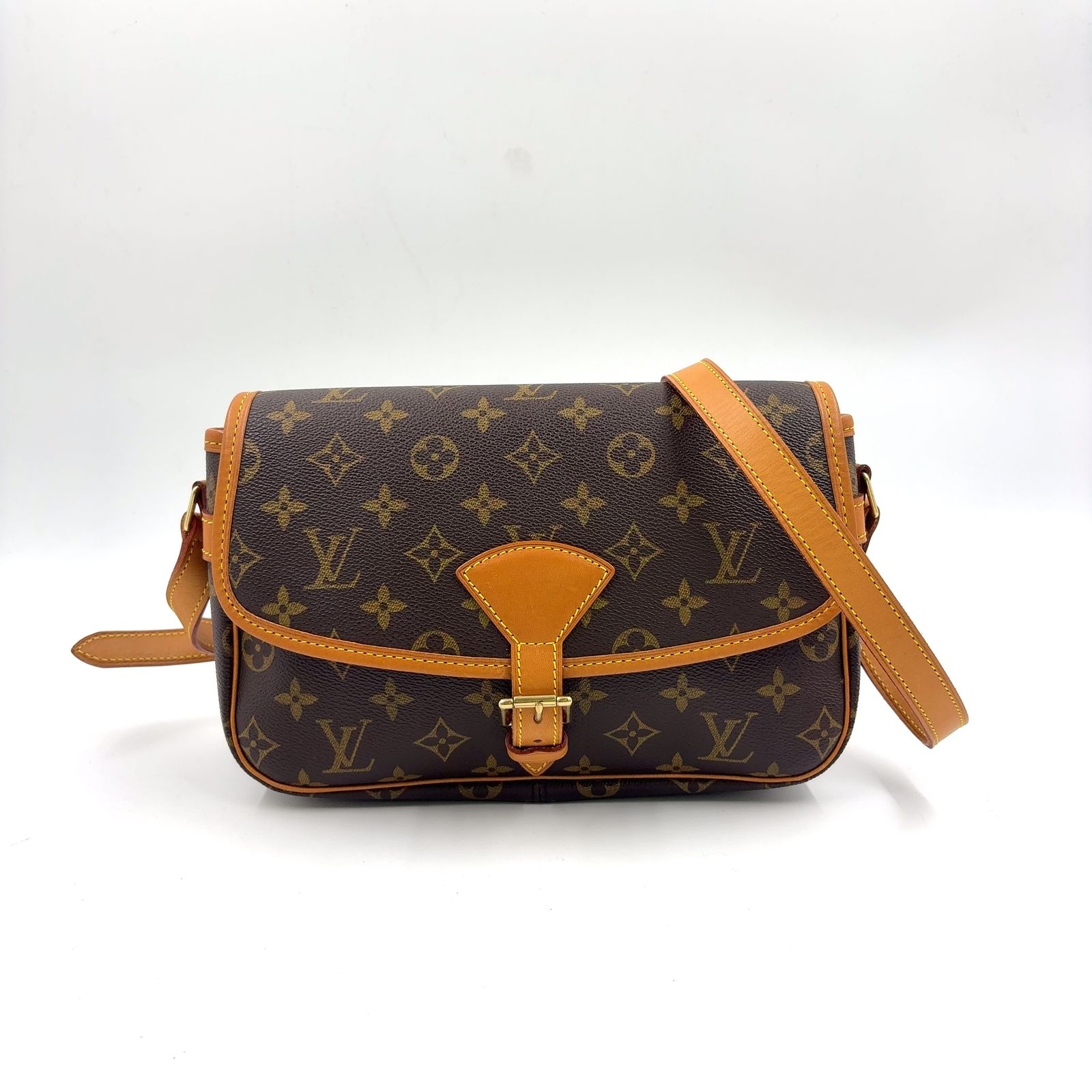 LOUIS VUITTON ソローニュ モノグラム レザー×PVC ブラウン ショルダーバッグ ゴールド M42250