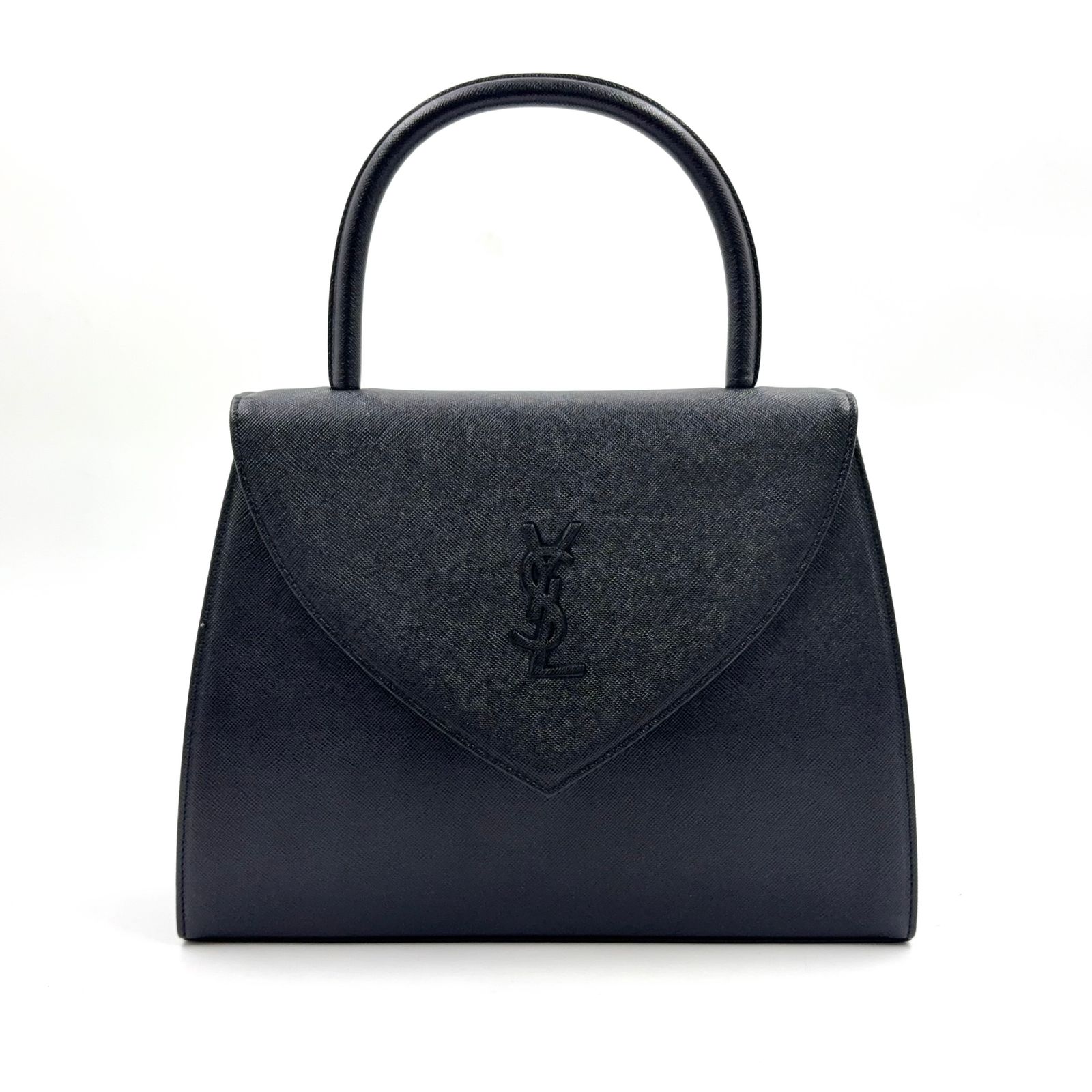 YVES SAINT LAURENT YSLロゴ レザー ブラック ハンドバッグ ゴールド