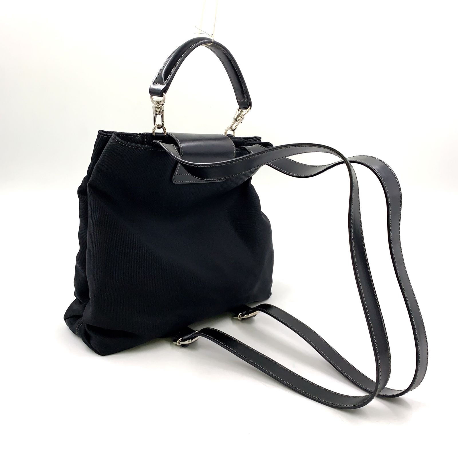 BVLGARI ロゴプレート 2WAYハンド レザー×ナイロン ブラック バック 
