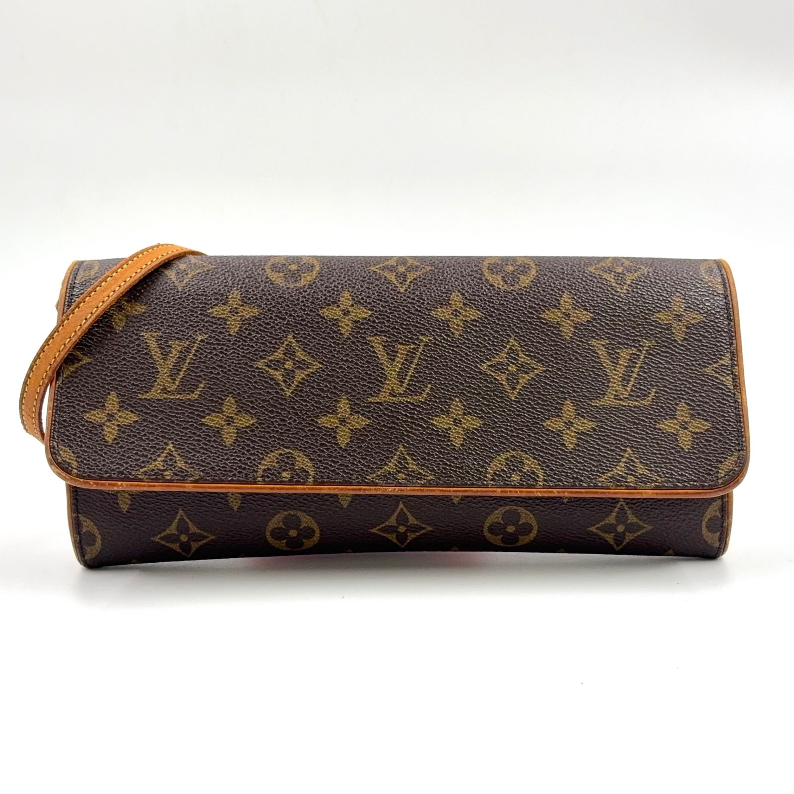 LOUIS VUITTON ポシェットツインGM モノグラム モノグラム レザー×PVC ブラウン ショルダーバッグ ゴールド M51852