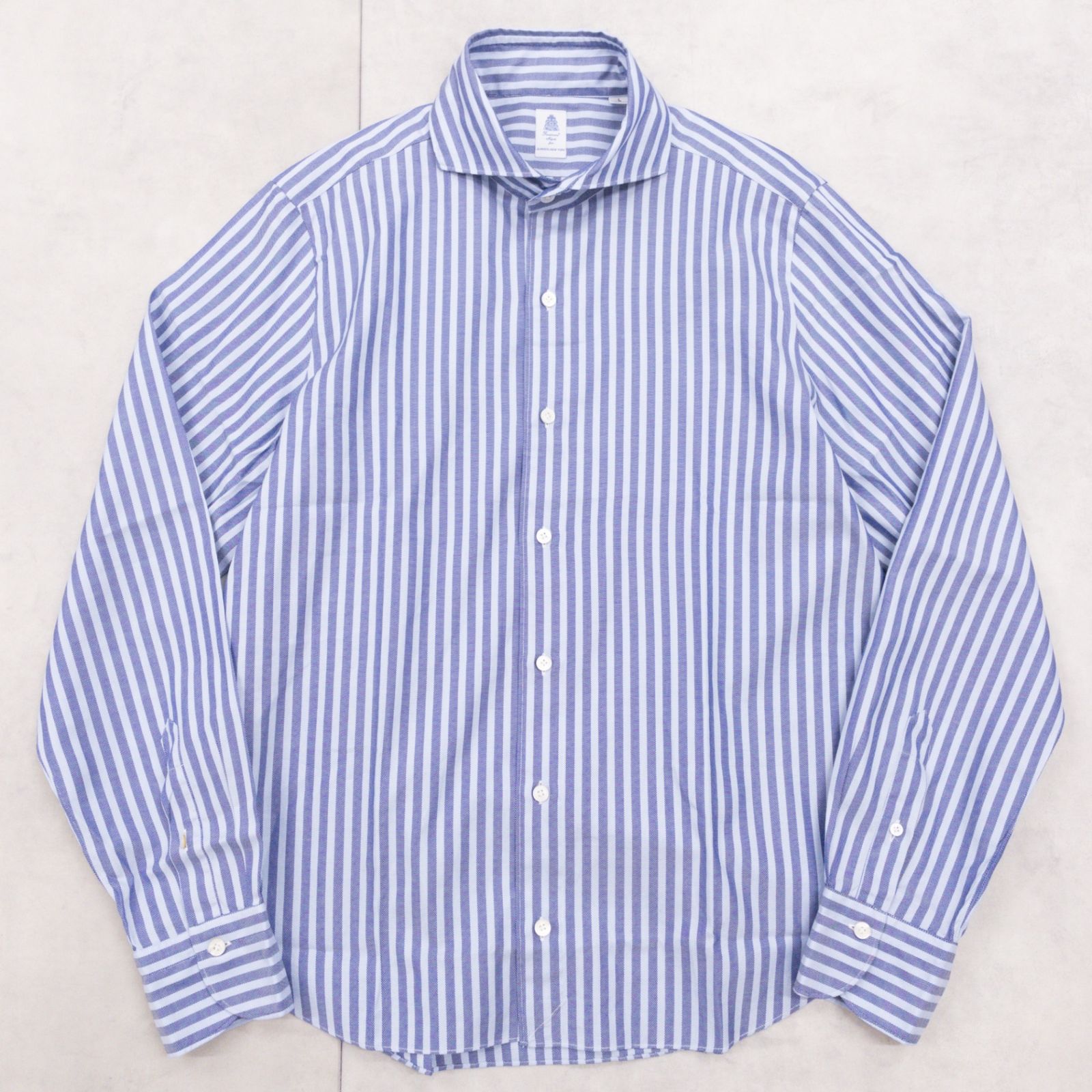 美品 フィナモレ FINAMORE ブルー系 シャツ 長袖 15 1/2 39 メンズ 
